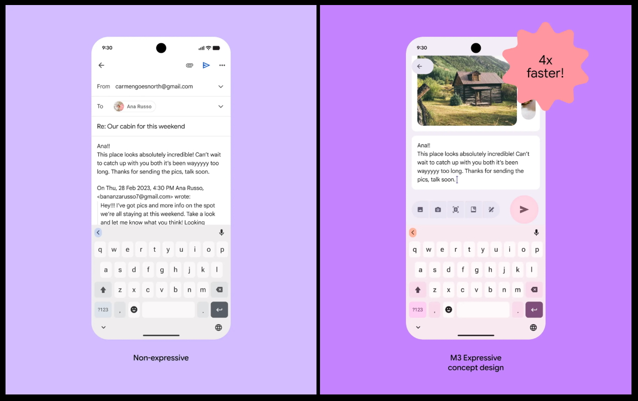 Comparison showing different email designs.