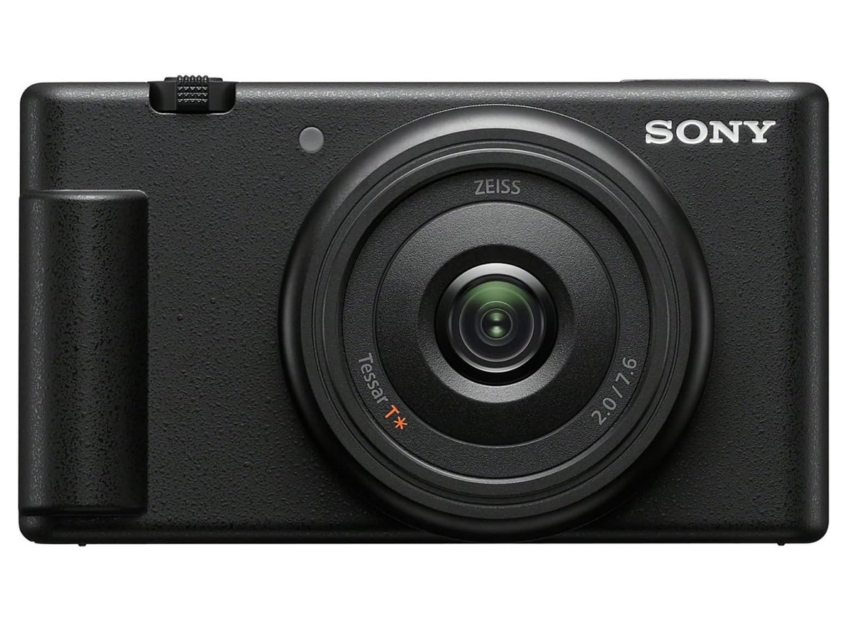 The Sony ZV-1F vlog camera on a white background.