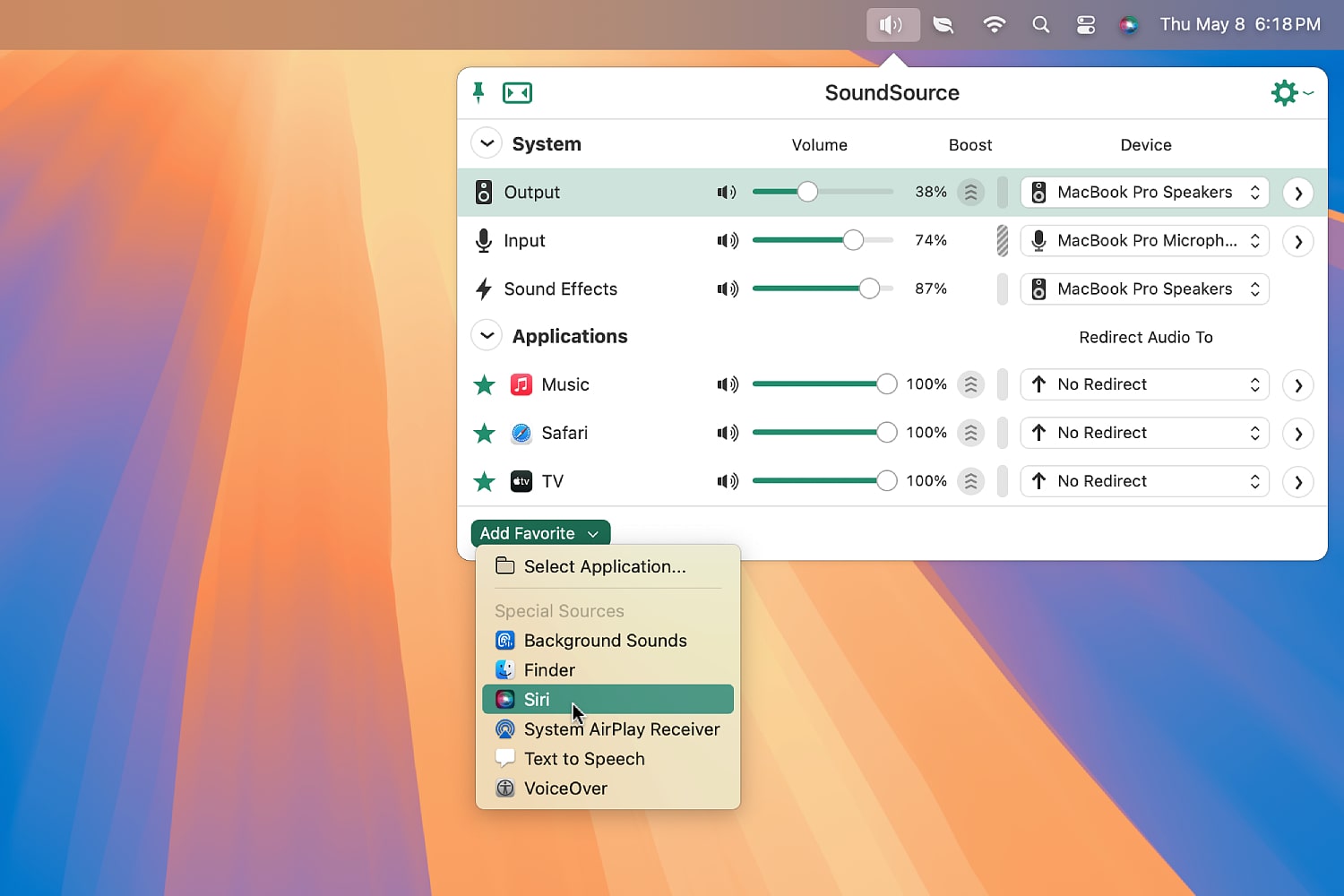 The SoundSource app in macOS Sequoia.