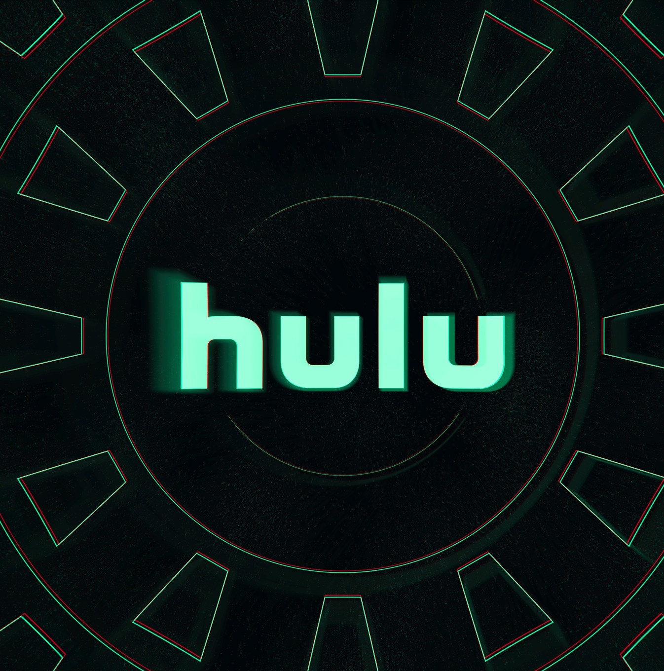 The word hulu against a black background with light green circles radiating out.