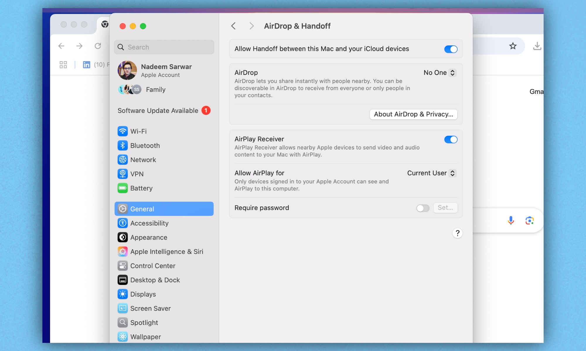 Apple AirPlay settings on a Mac.