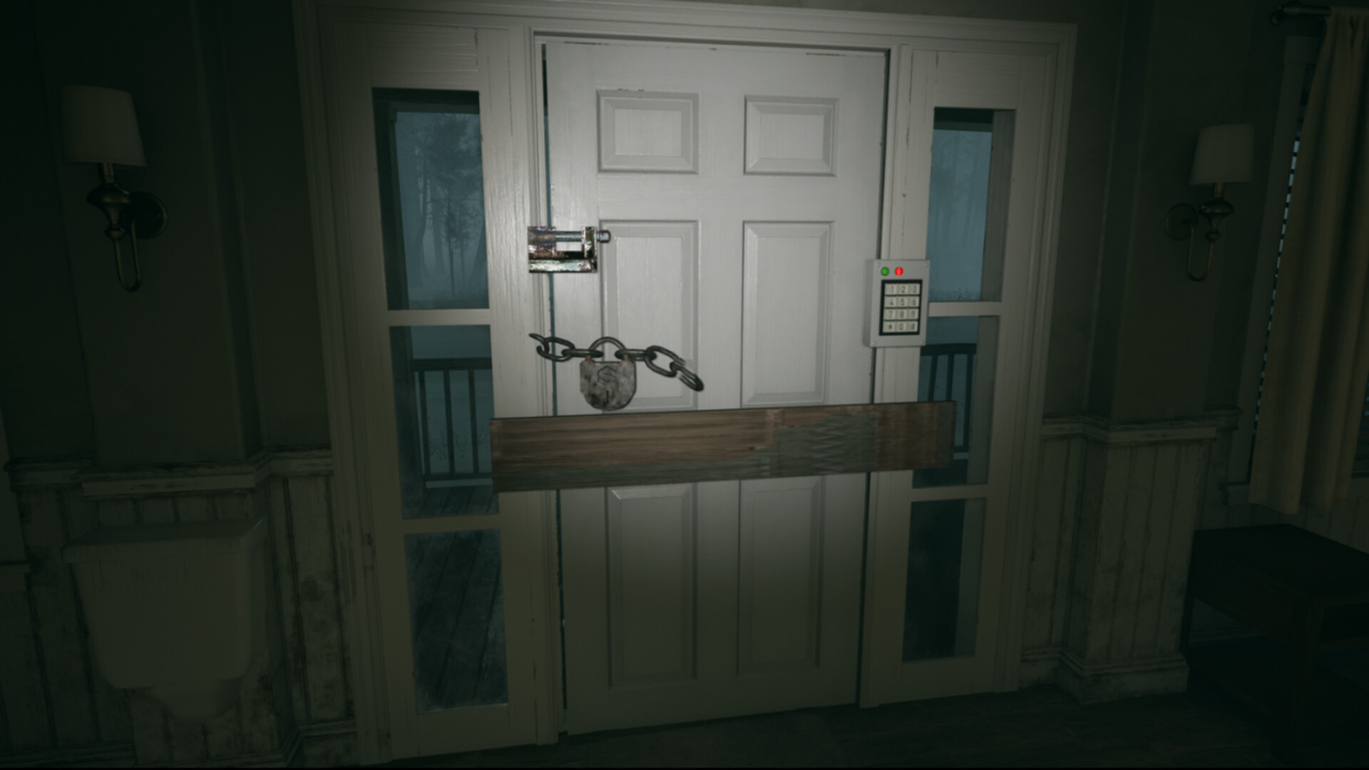 A locked door in a horror game.