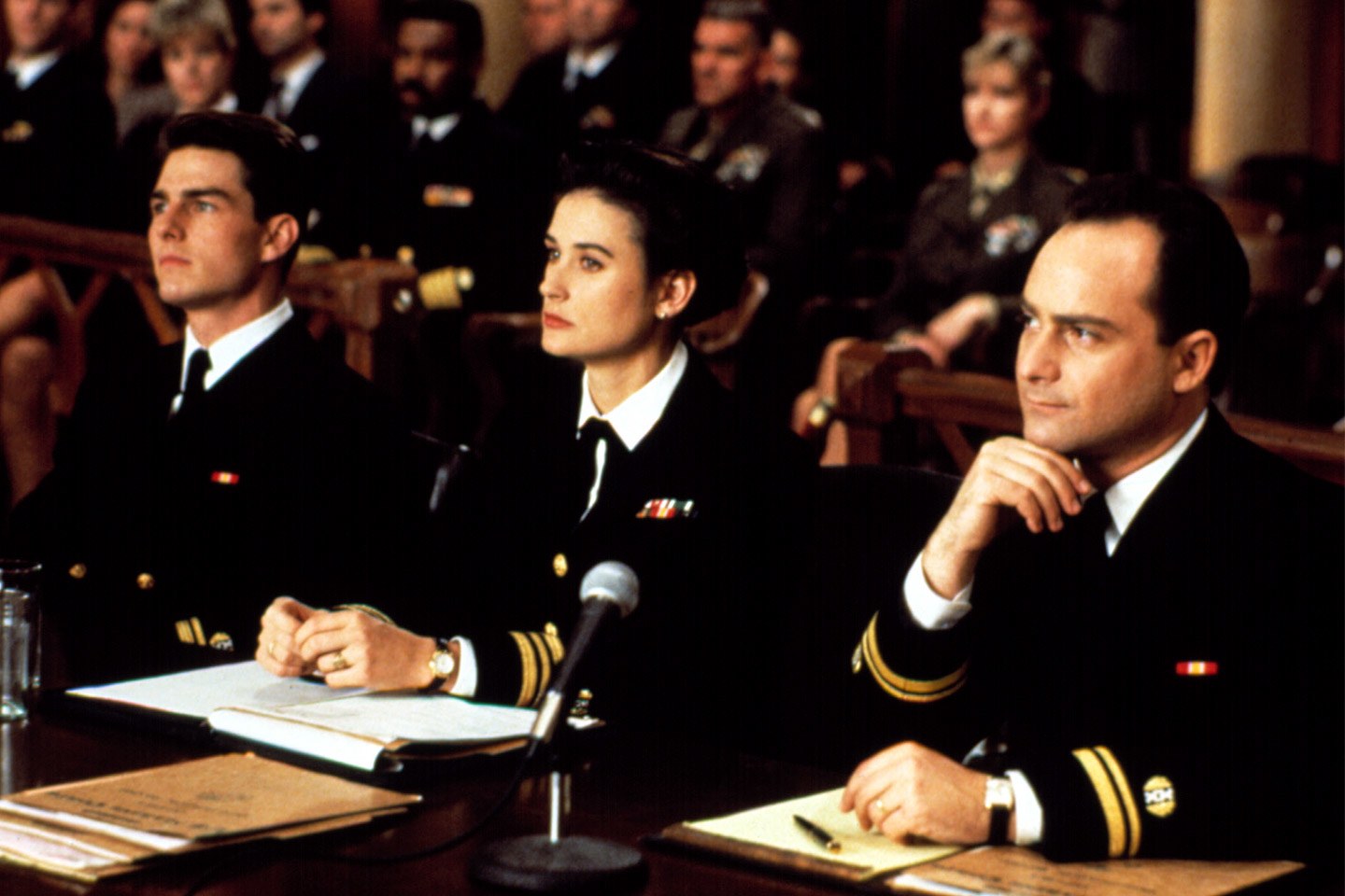 Tom Cruise, Demi Moore, and Kevin Pollak in A Few Good Men.