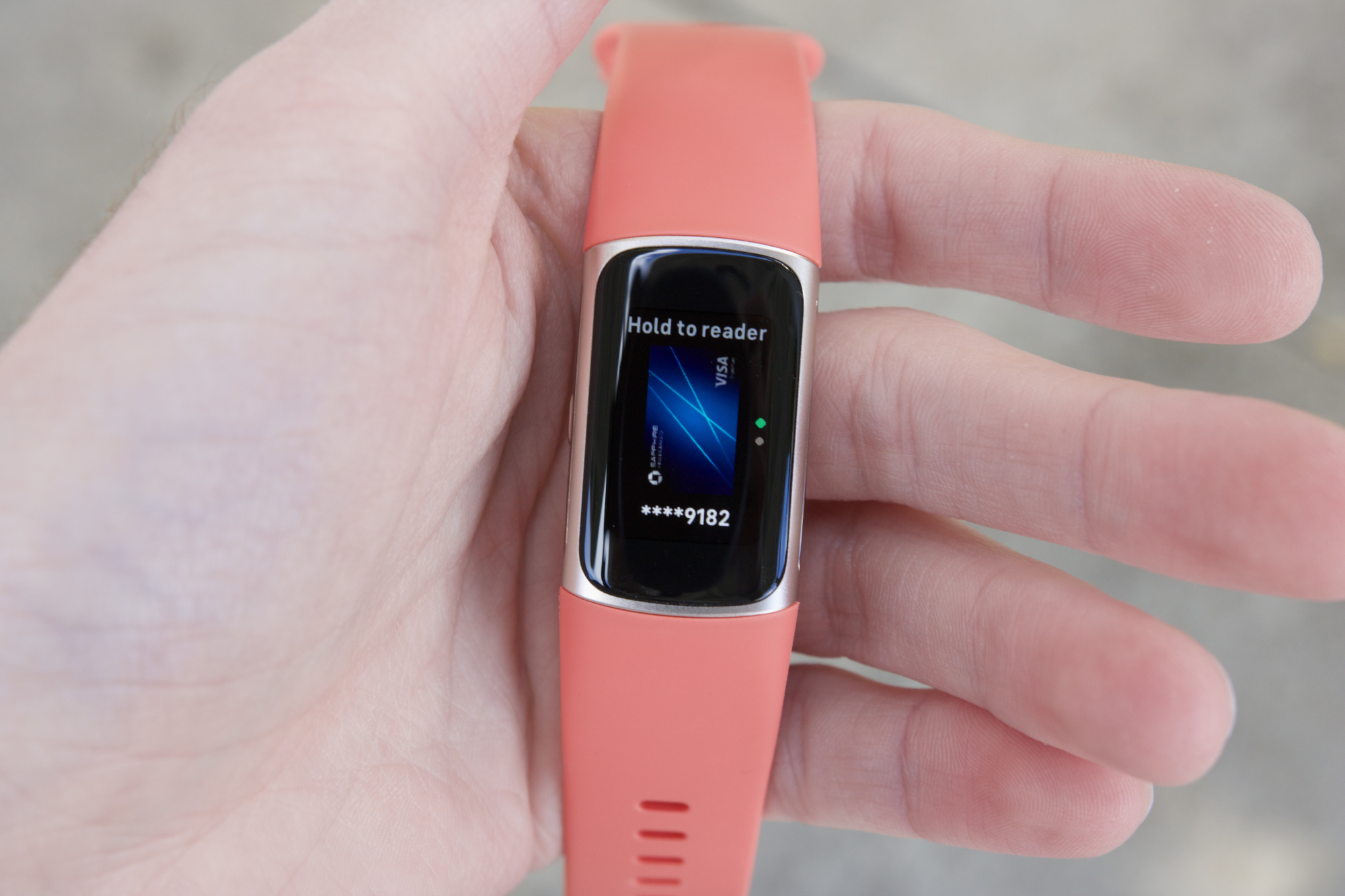 A card stored in Google Wallet on the Fitbit Charge 6.