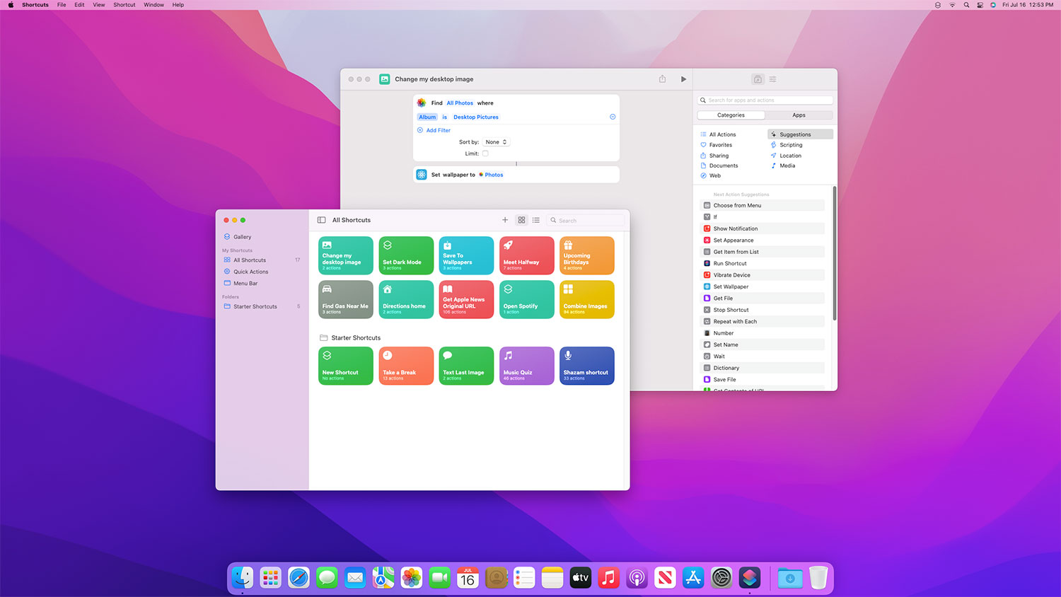 Apple's Shortcuts app running on MacOS Monterey.