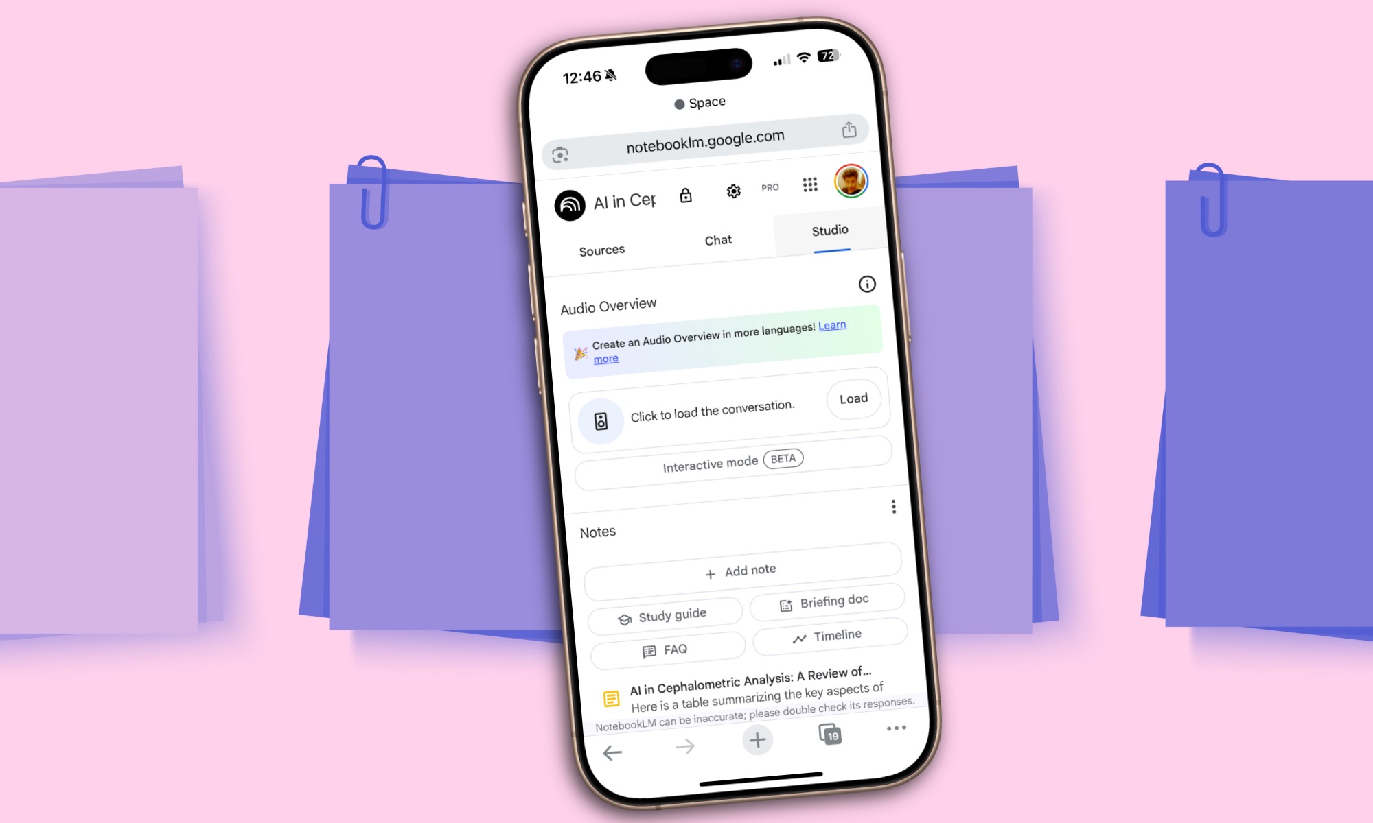 Web version of Google's NotebookLM app.