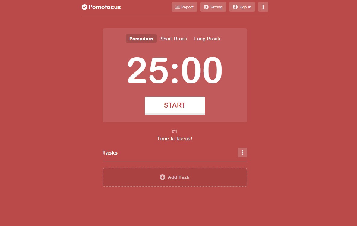 A screenshot of Pomofocus.