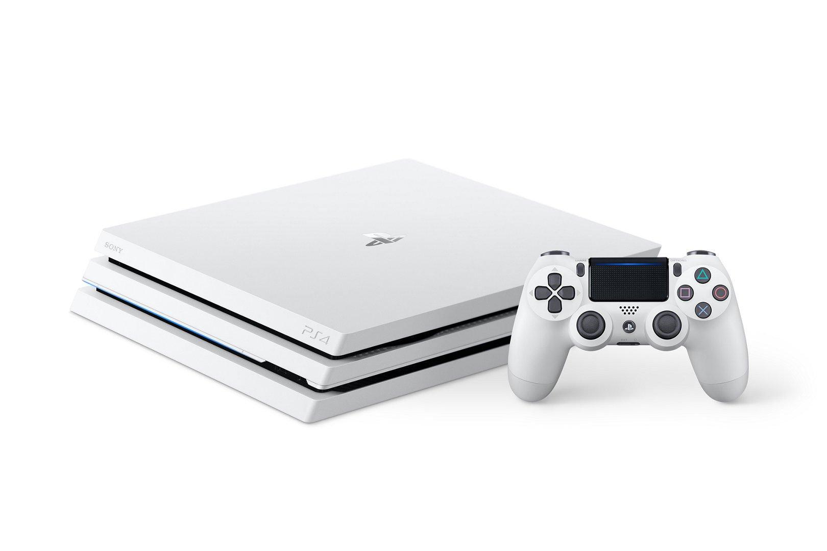 A white PS4 pro and controller.