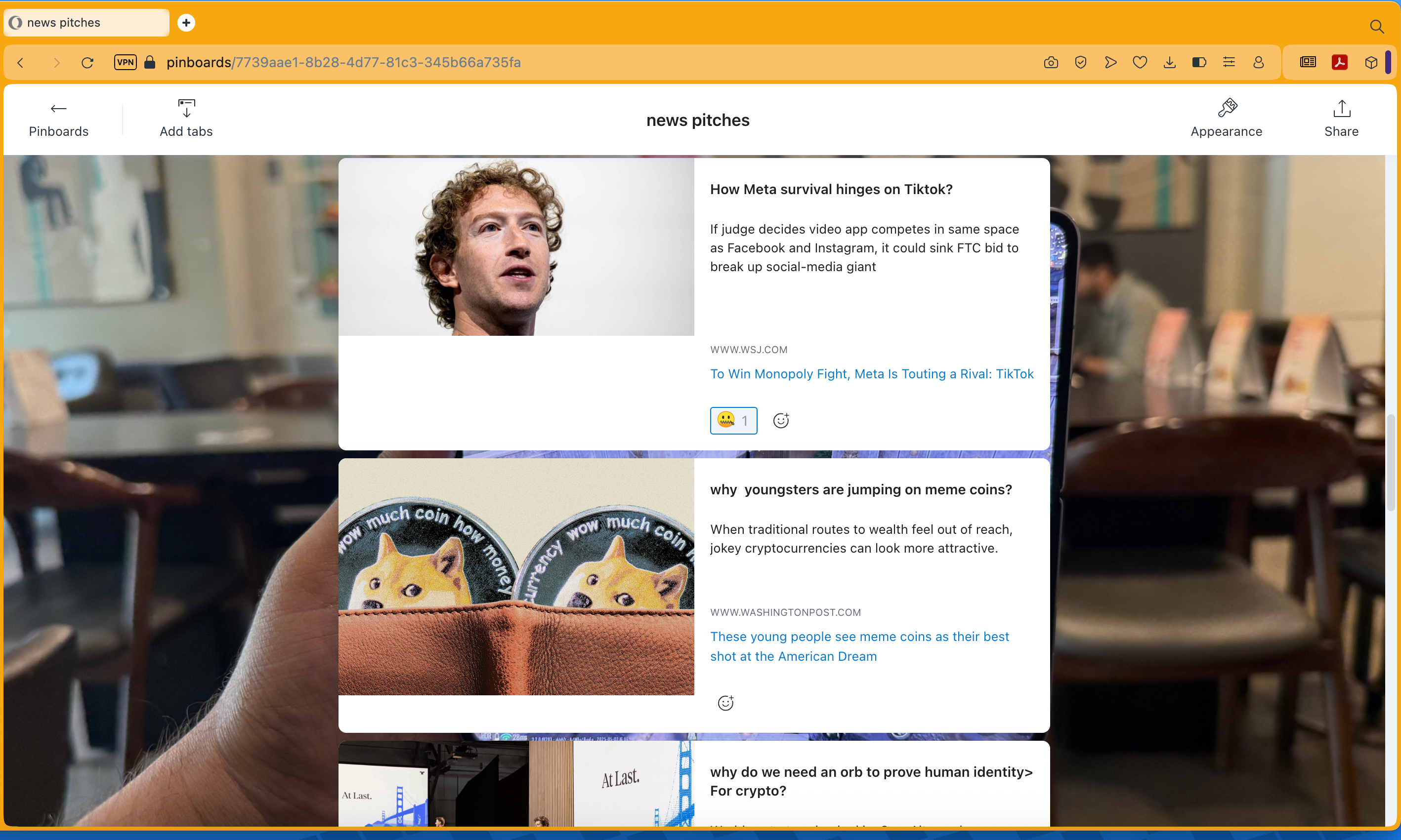 Pinboard layout on Opera.