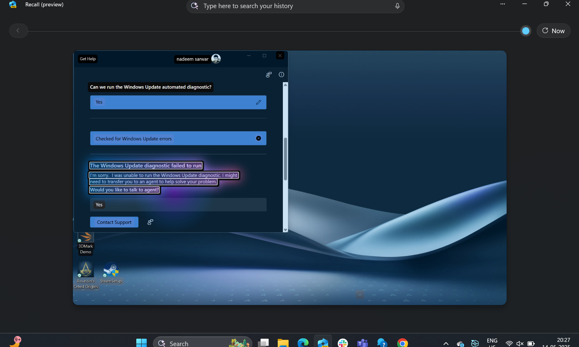 Text extract with Windows 11 Recall.