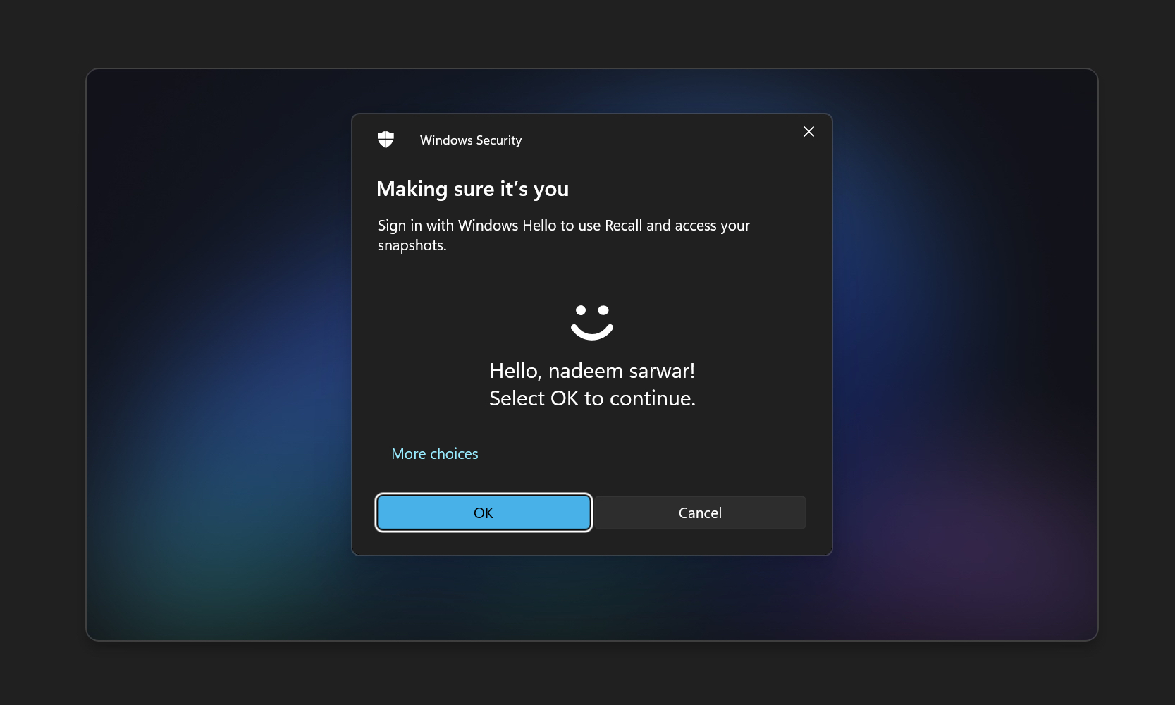 Identifying user with Windows 11 Recall.