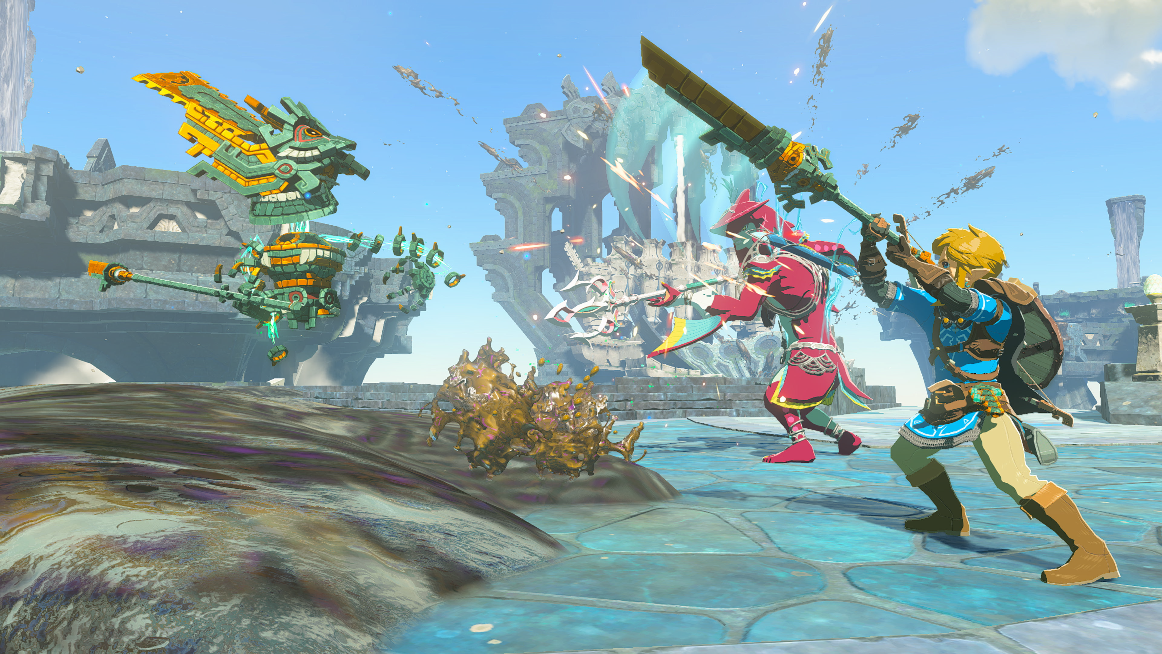 Link fights a Zonai in The Legend of Zelda: Tears of the Kingdom Switch 2 Edition.