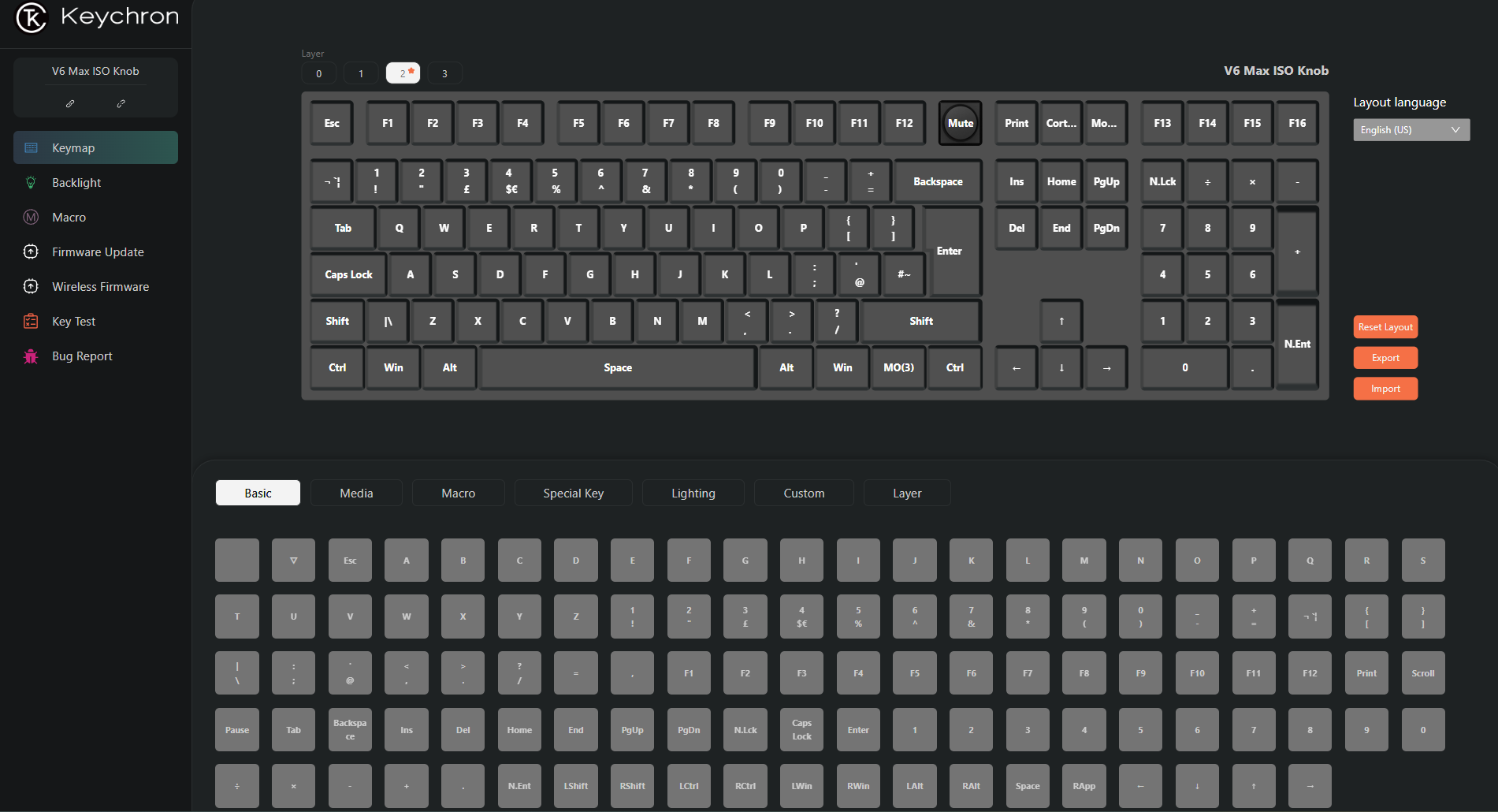 Keychron keyboard app in use