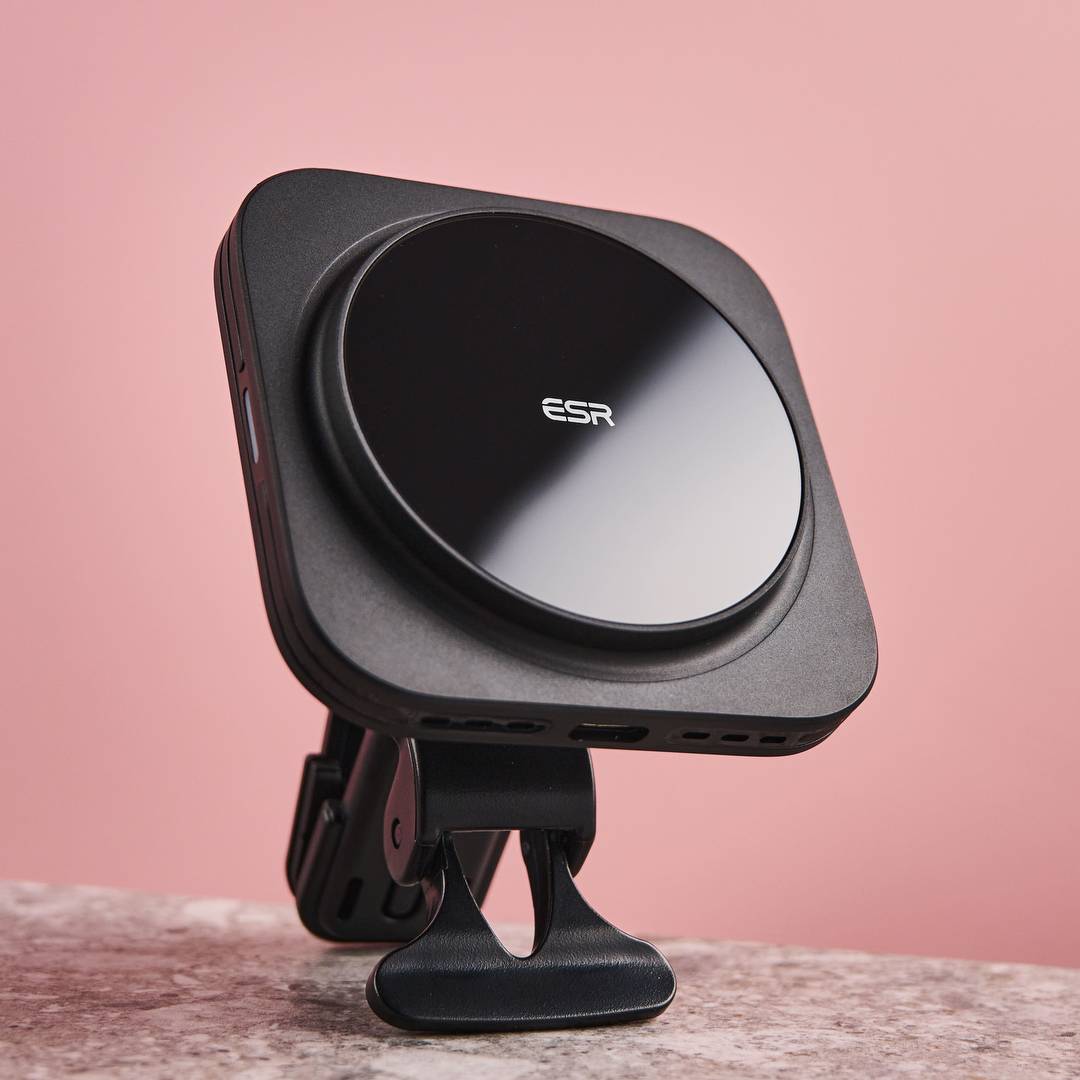 The ESR Qi2 Magnetic Wireless Car Charger (Halolock) against a pink background.