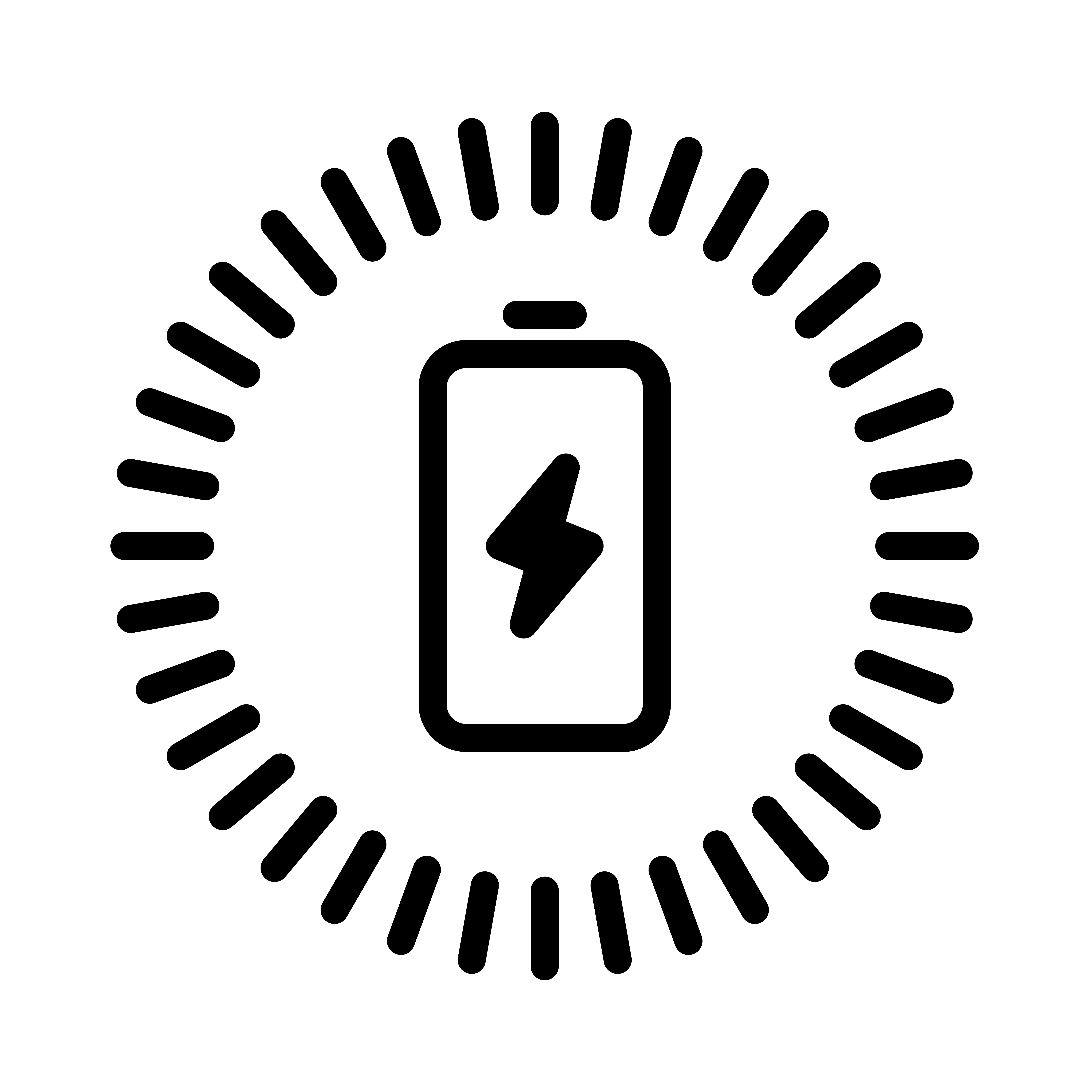 A symbol of a battery with a time dial around it