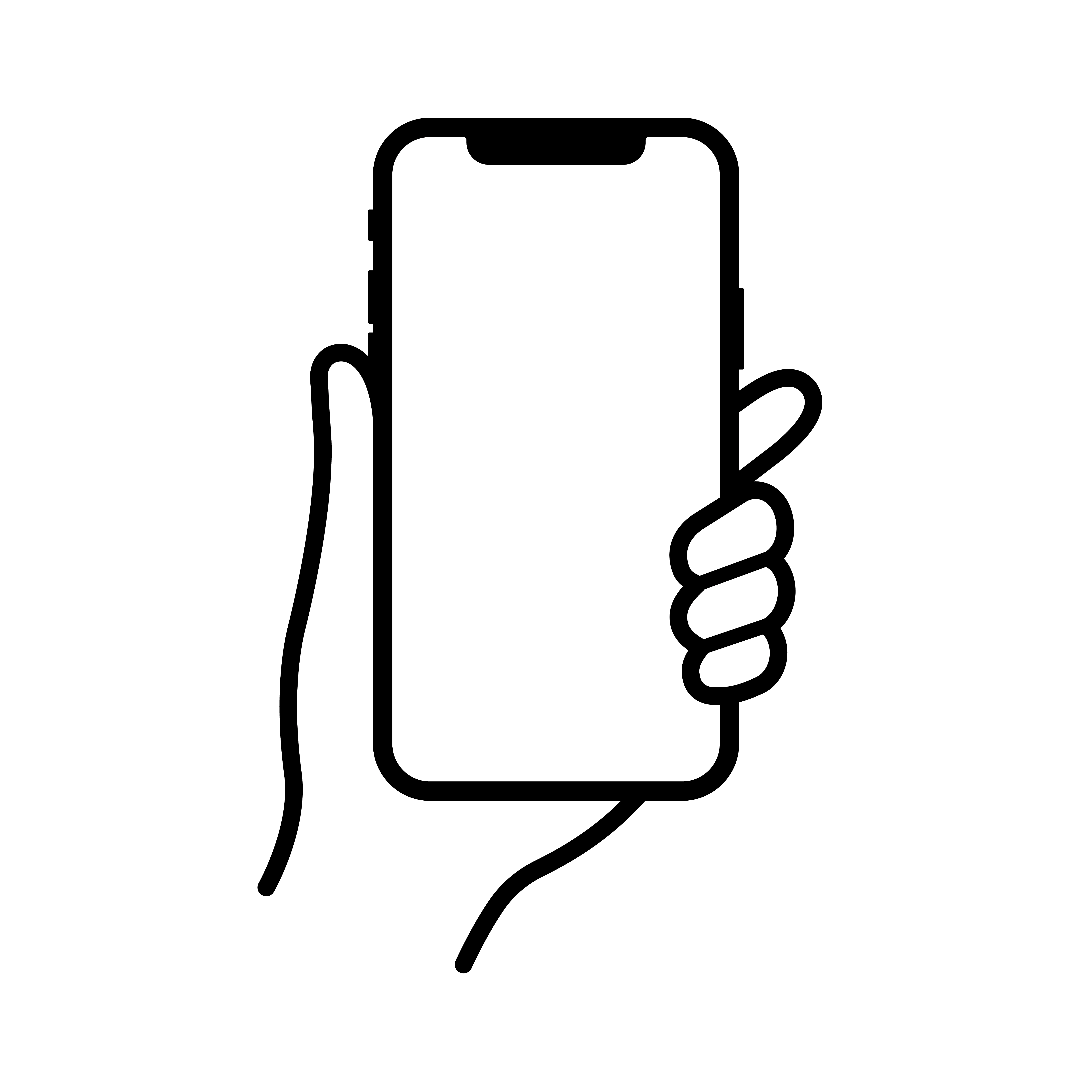A symbol of a phone being held in a hand grip