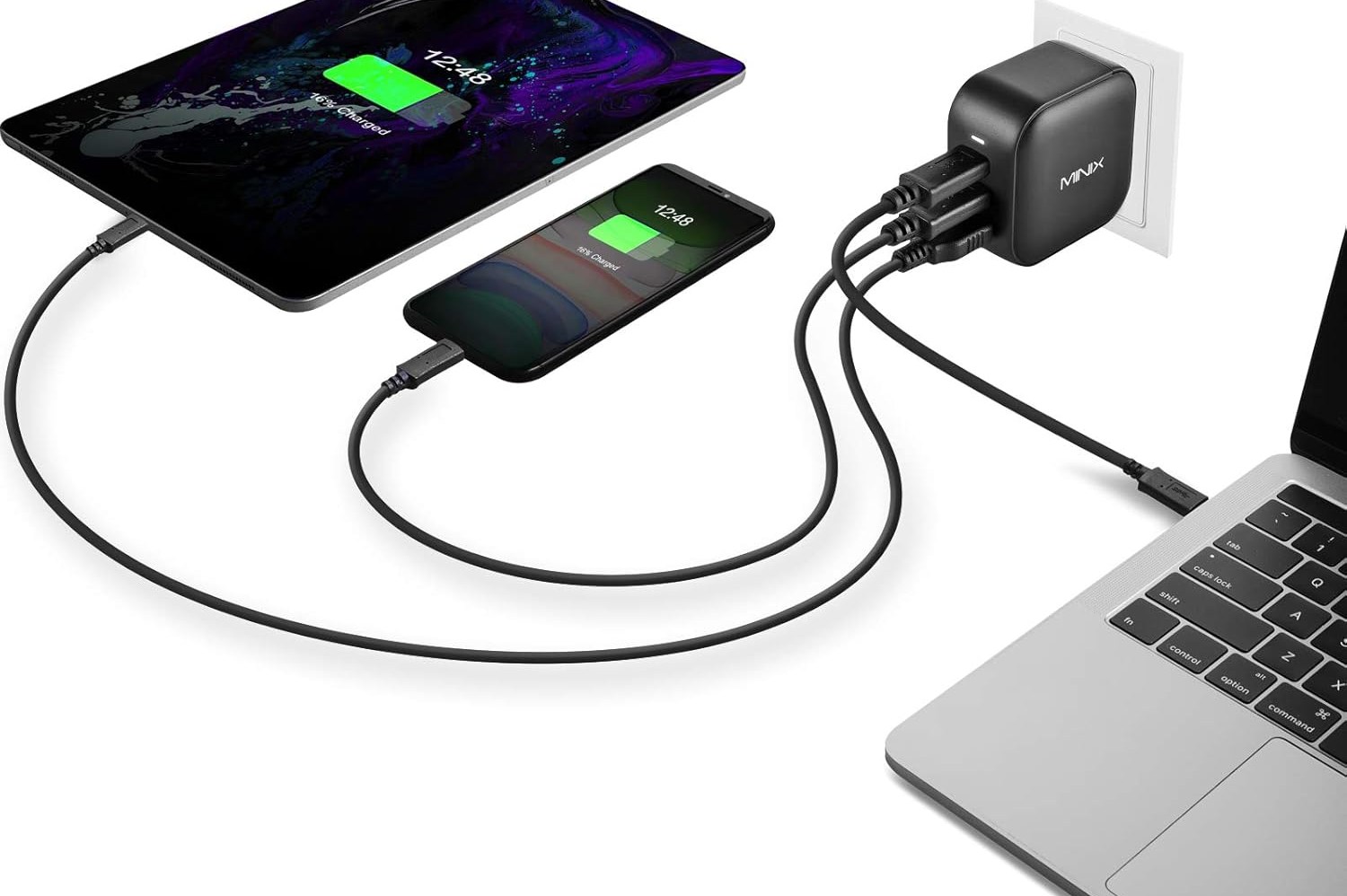 Charger connected to a laptop and phone.
