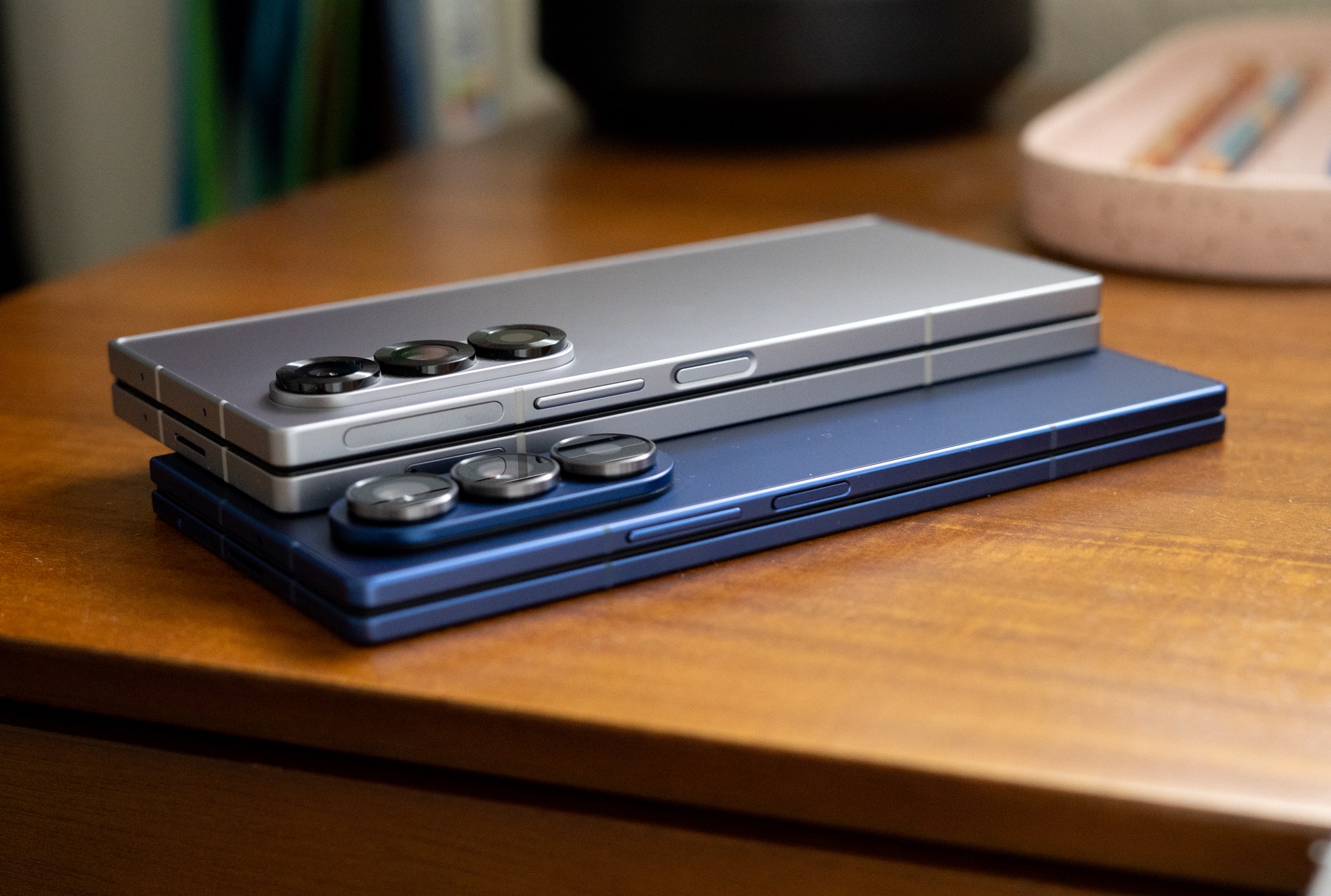 Samsung Galaxy Z Fold 7 in blue and Galaxy Z Fold 6