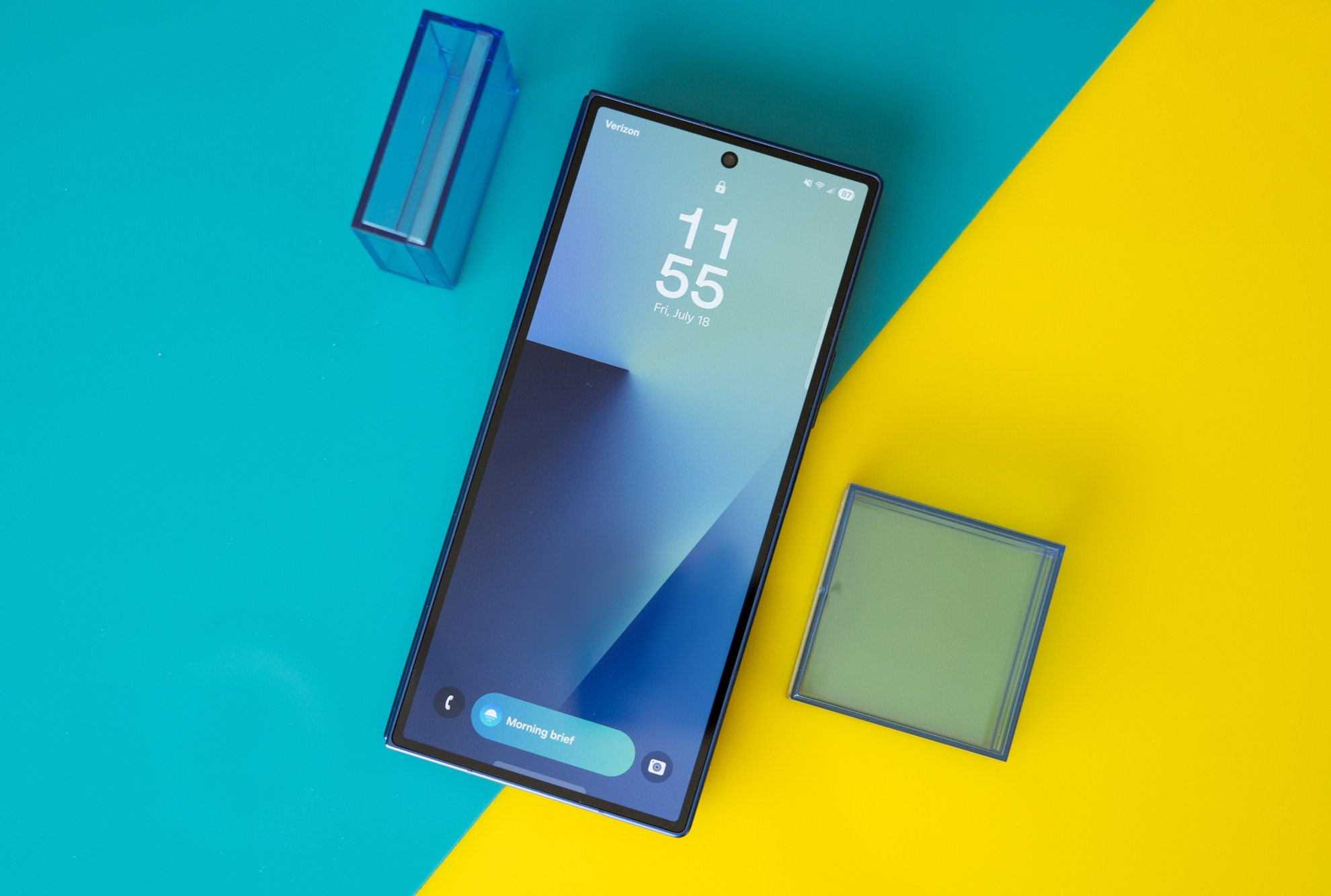 Samsung Galaxy Z Fold 7 in blue showing front screen