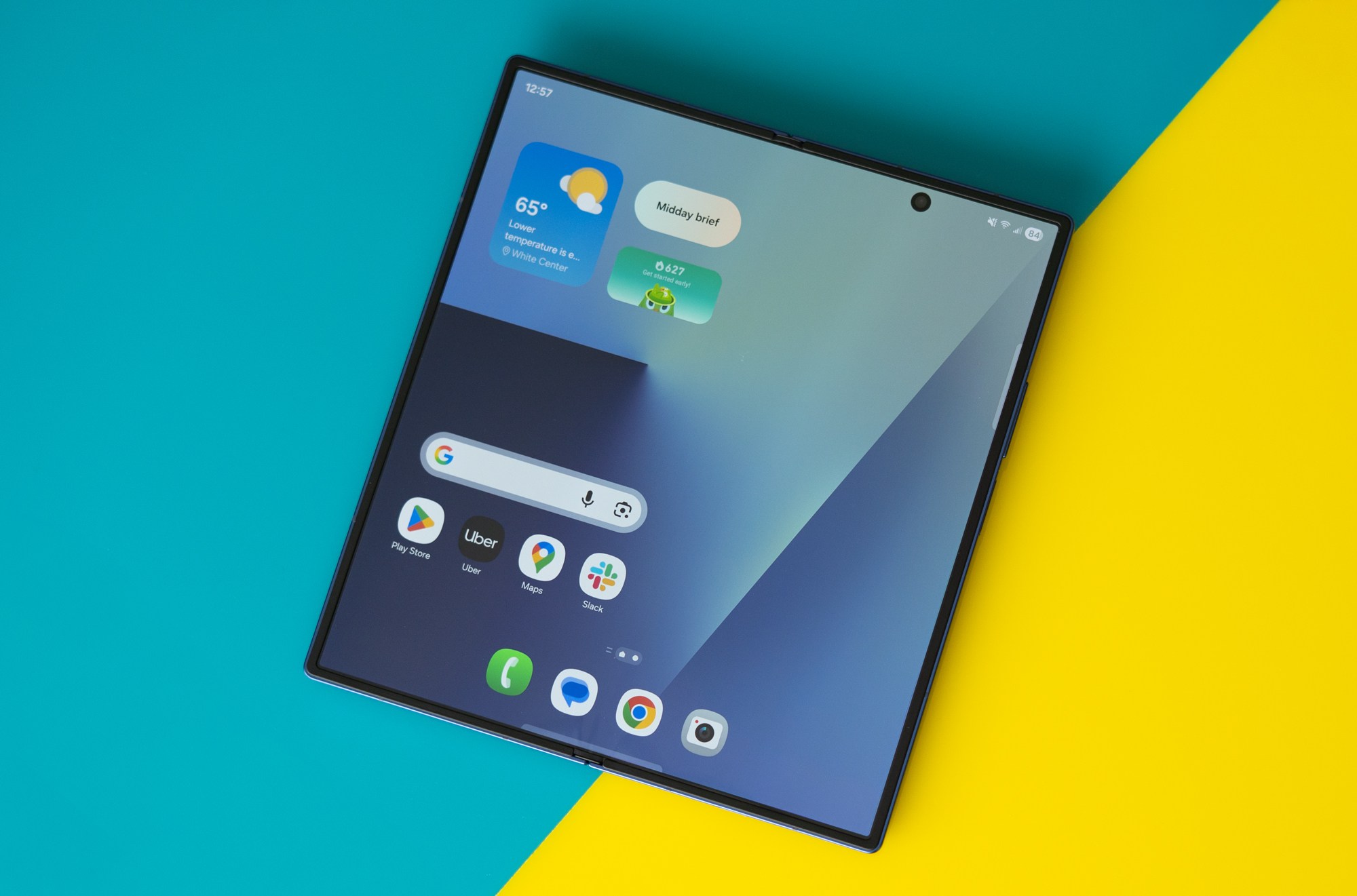 Samsung Galaxy Z Fold 7 in blue showing inner screen