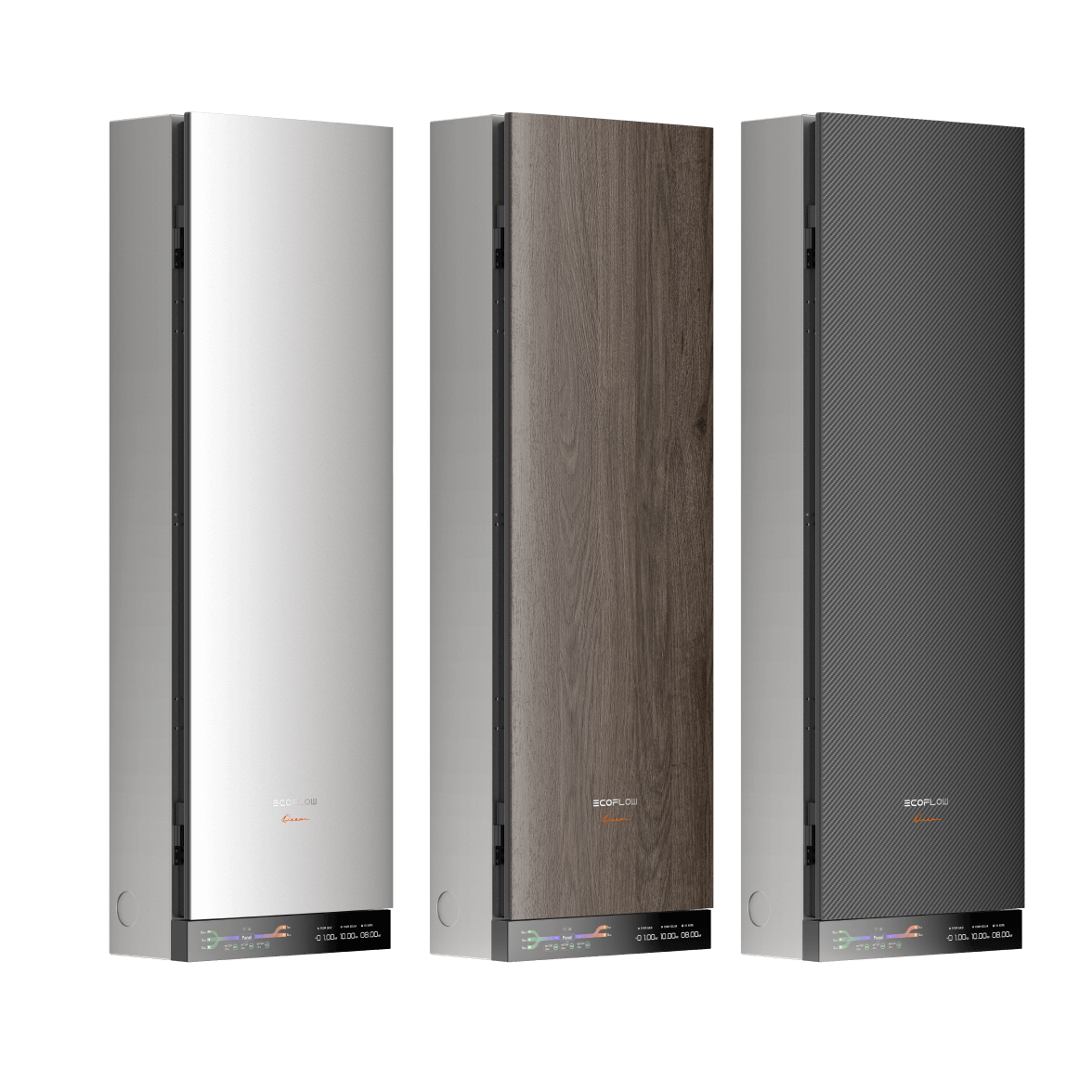 The batteries, inverter, and smart home panel can be wrapped in three different finishes — aluminum, walnut, and carbon fiber.