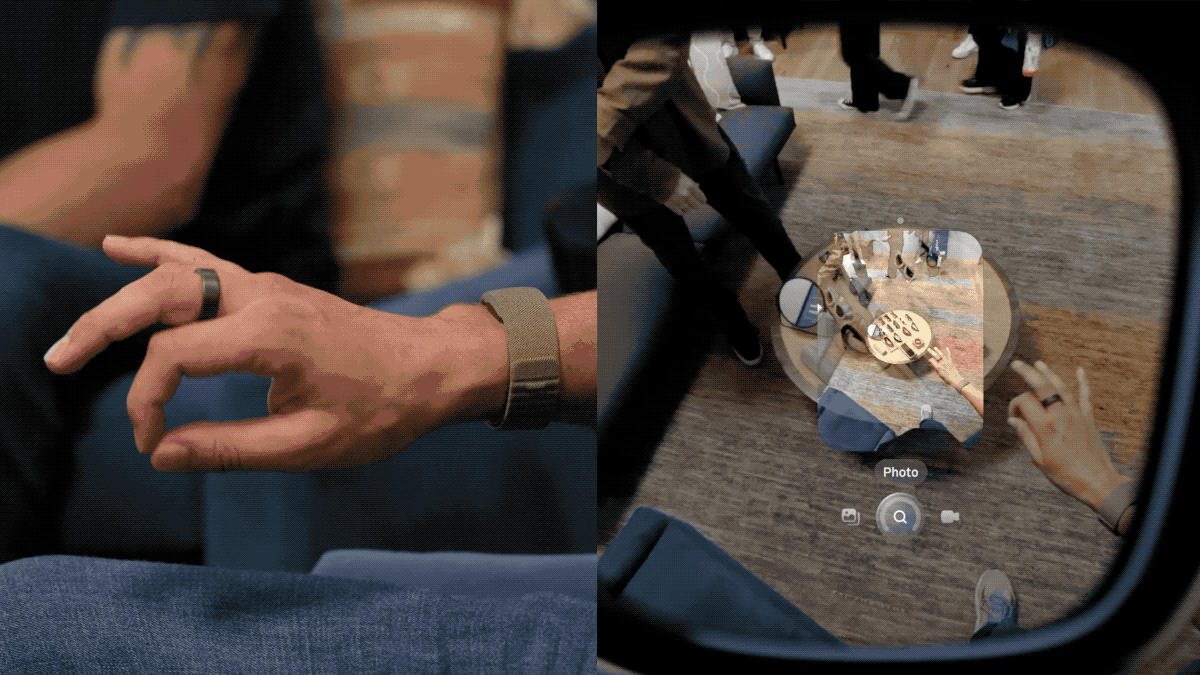 The wristband lets you control the glasses by pinching your fingers.