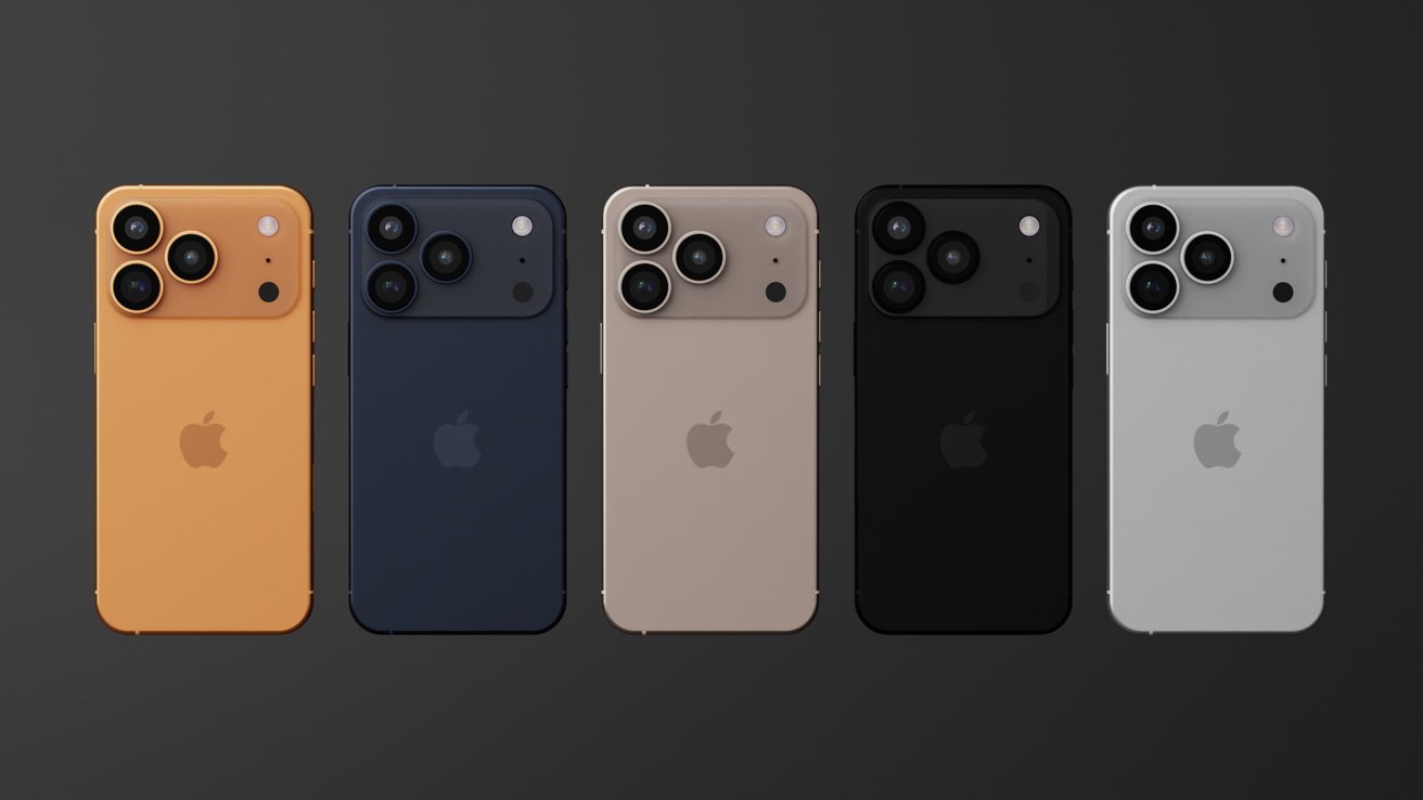 A render of the iPhone 17 Pro in various colors