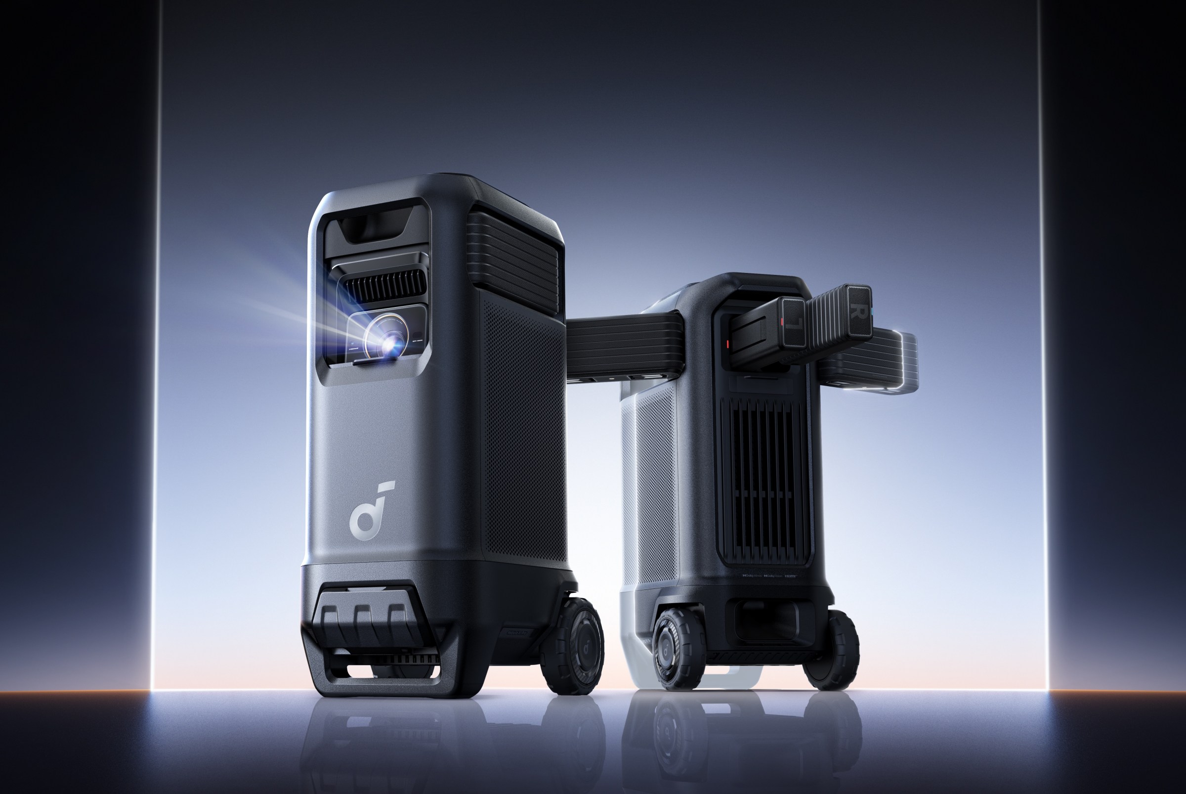 The Anker Soundcore Nebula X1 Pro projector against a simulated gradient background.
