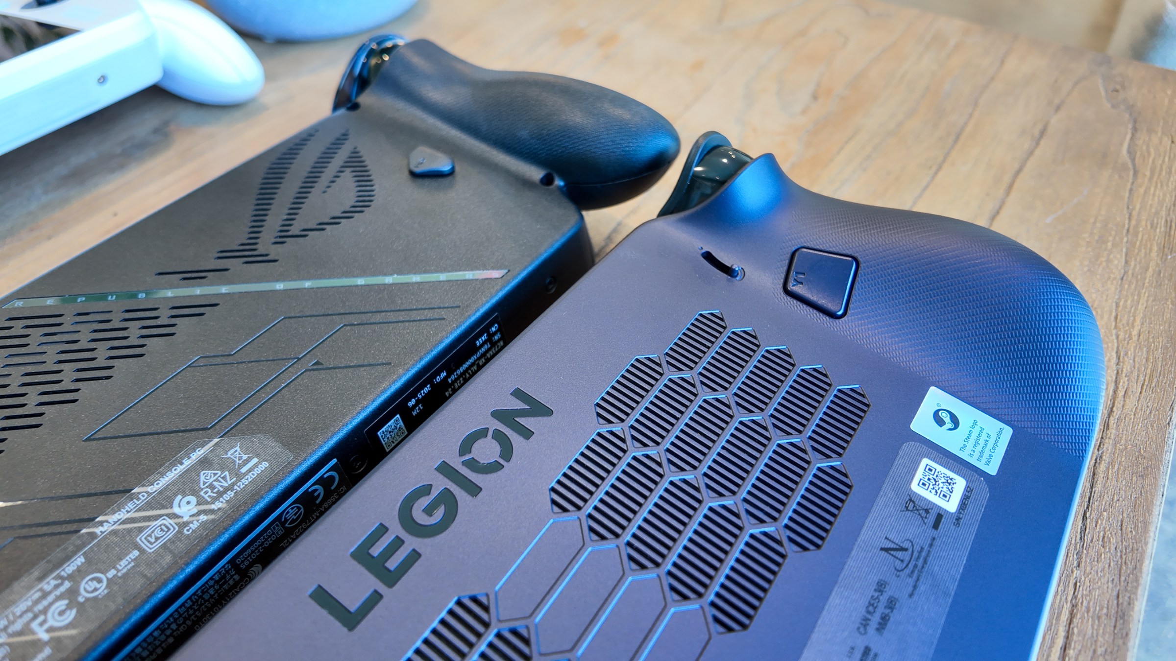 The Legion Go’s grips are just as thick, but can’t get fingers all the way around and less grippy.