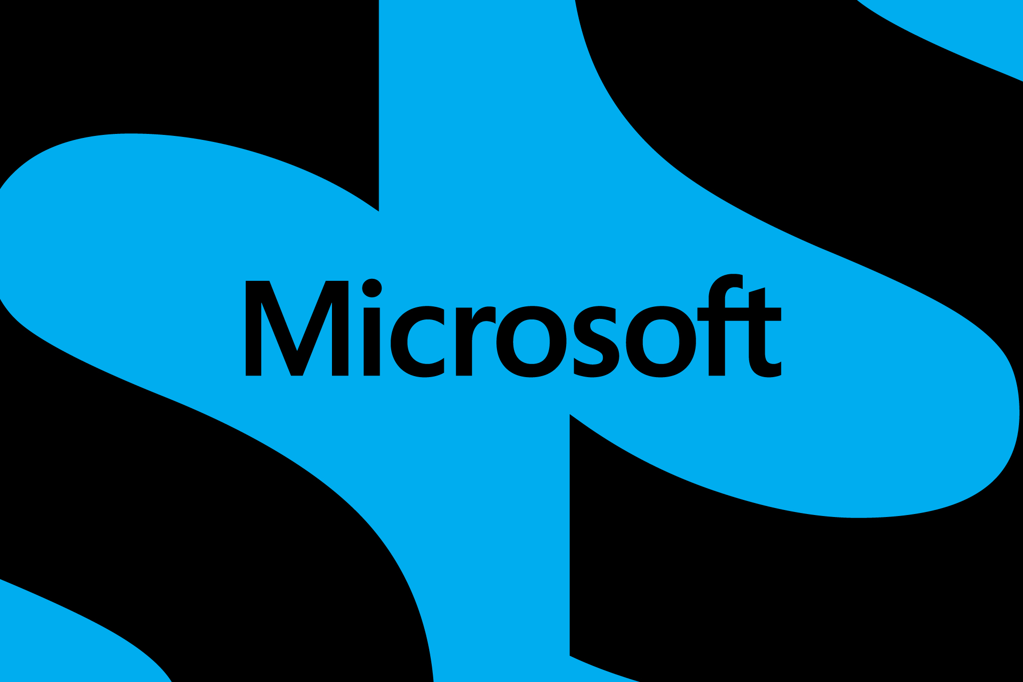 Microsoft logo on black and blue background.