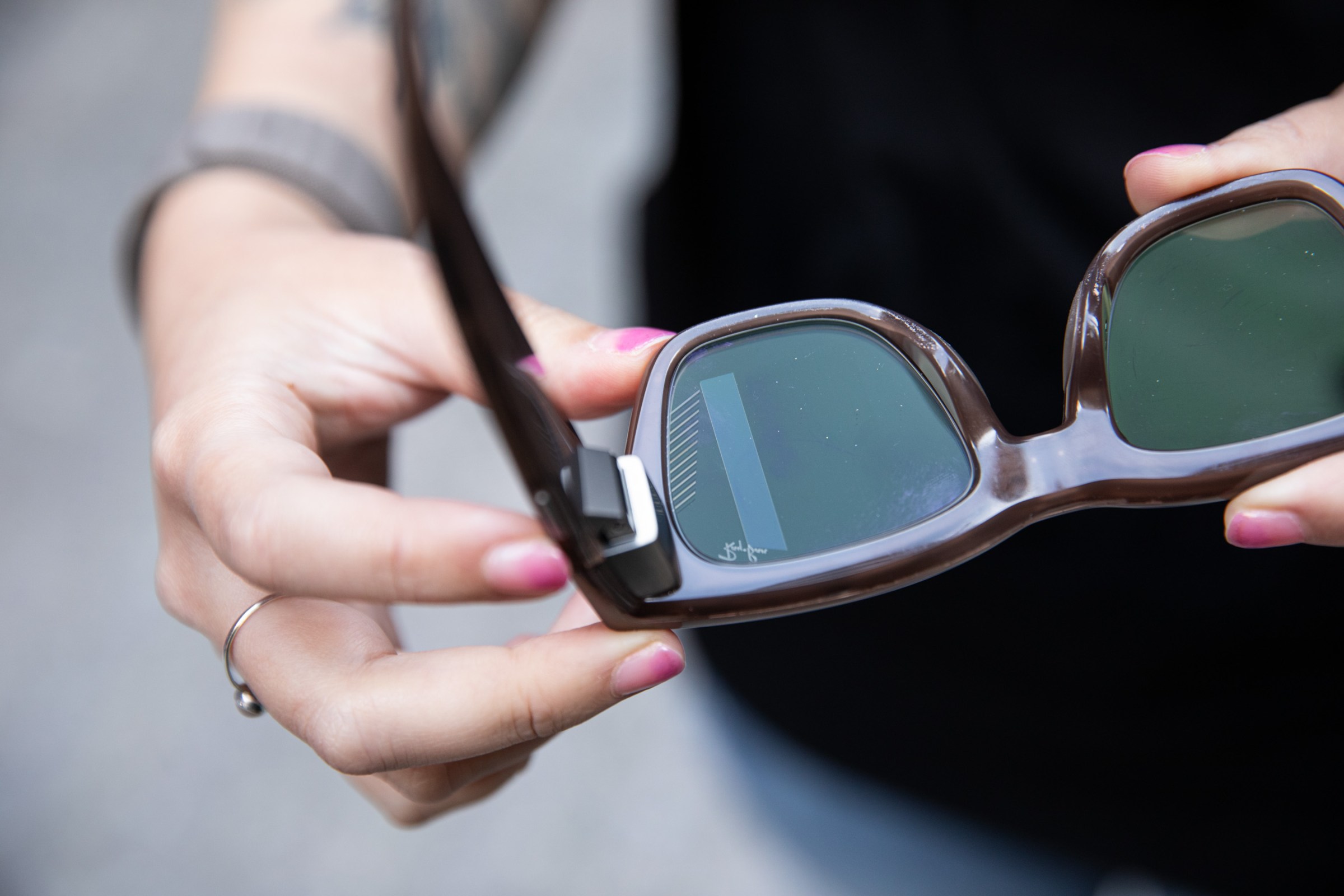 Close up of geometric waveguides on the Meta Ray-Ban Display