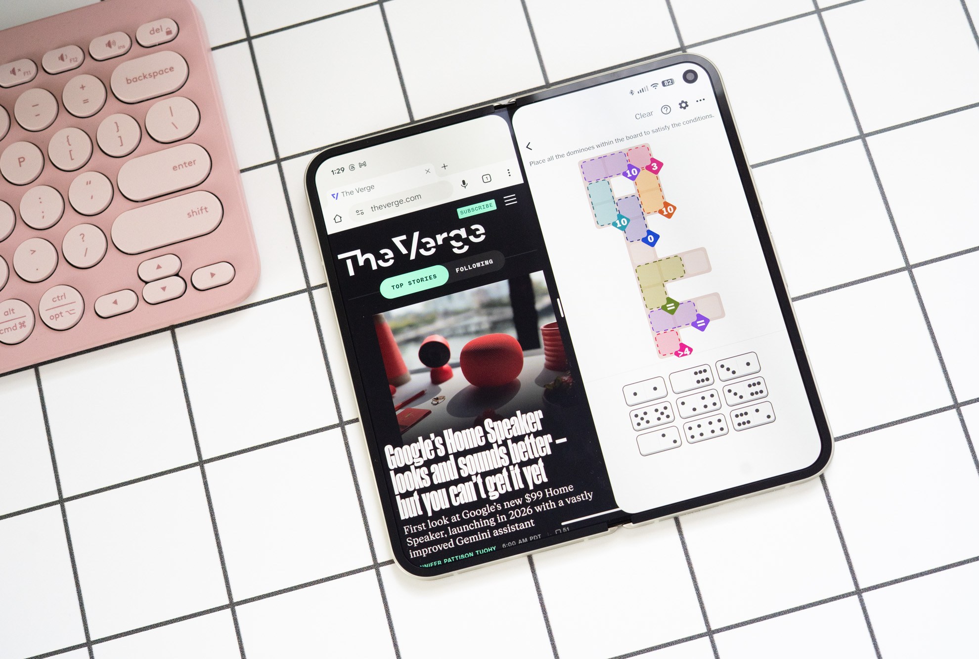 Pixel 10 Pro Fold unfolded on a desk