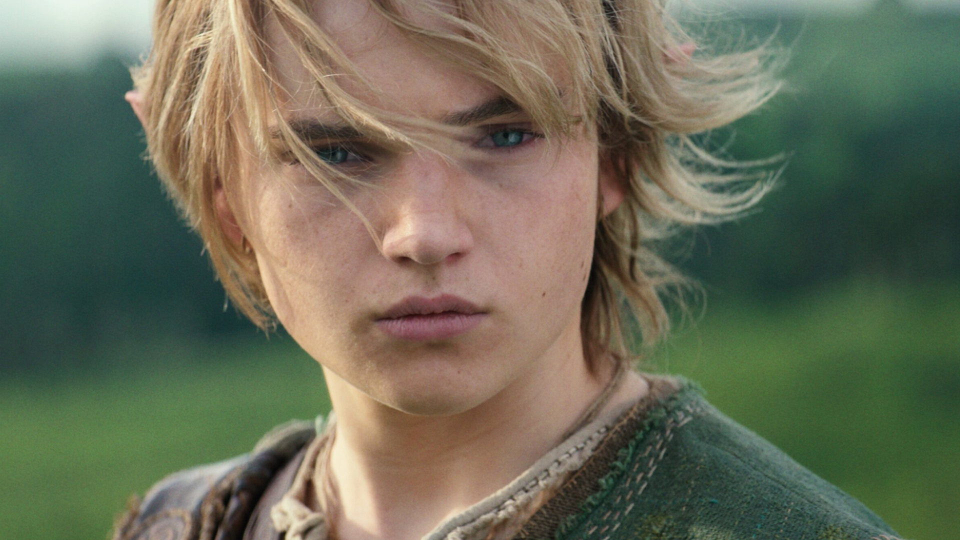 A close up of Benjamin Evan Ainsworth's Link in The Legend of Zelda movie