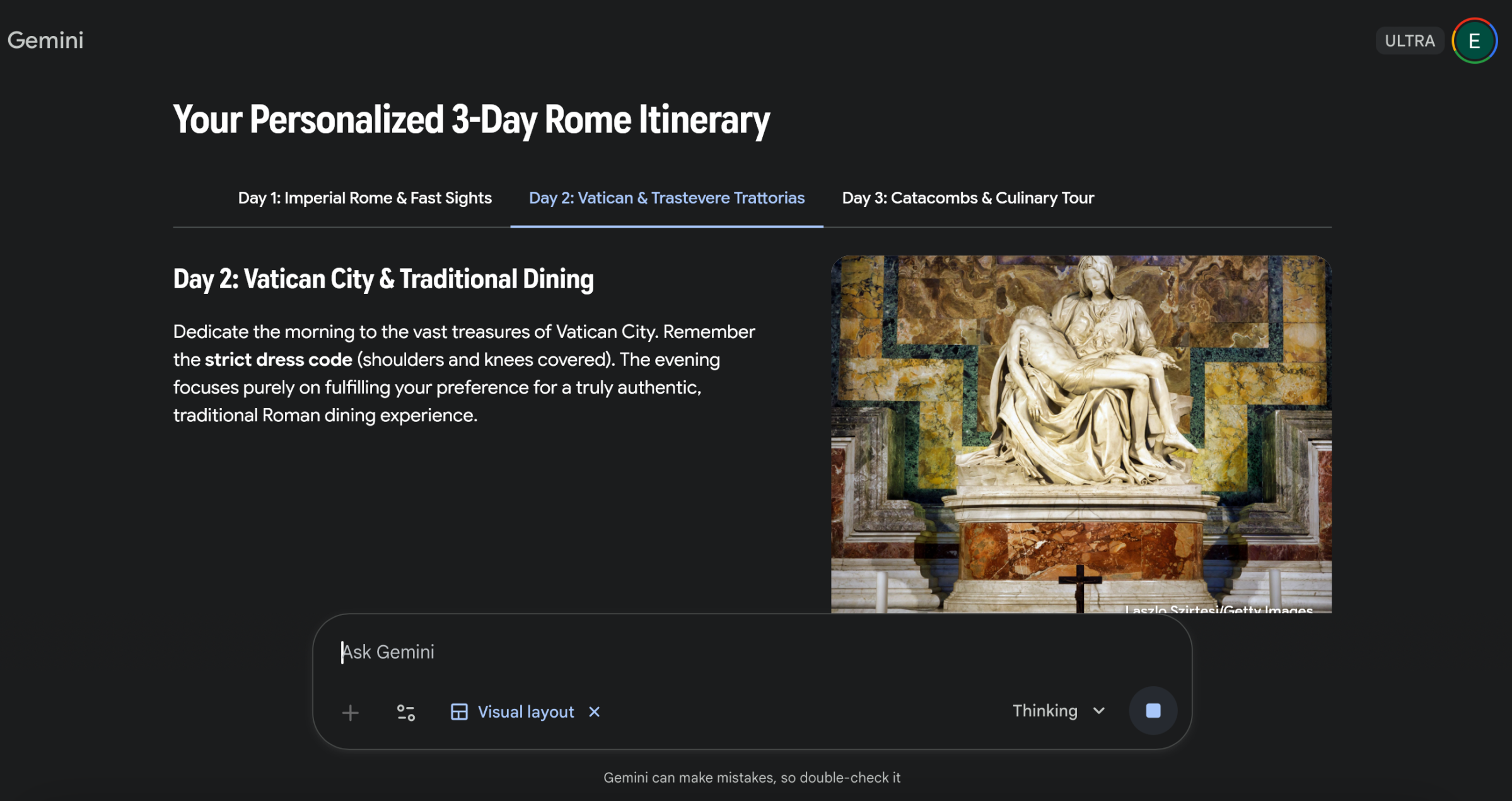 Gemini 3’s “visual layout” can create an interactive itinerary.