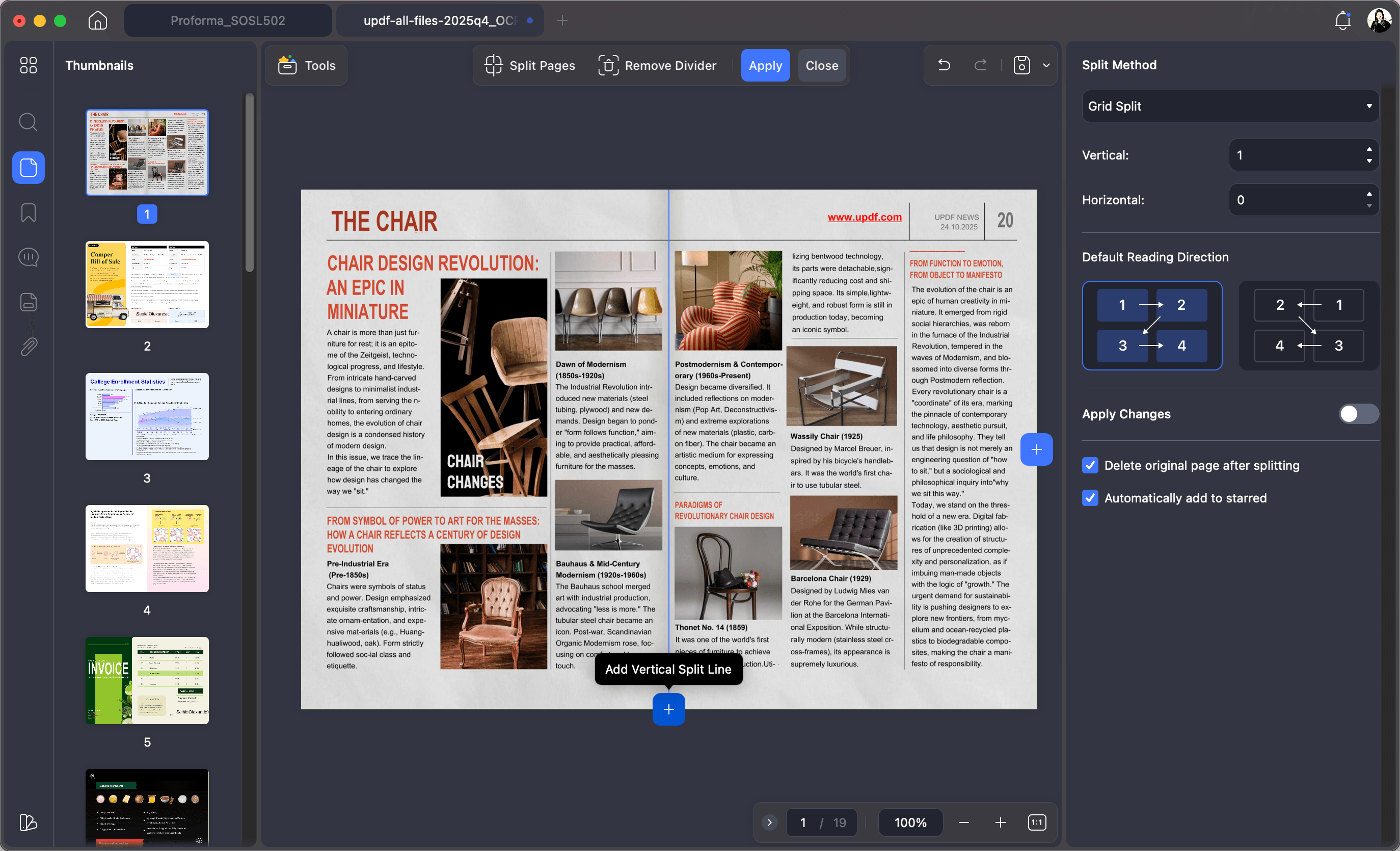 Split PDF feature in UPDF
