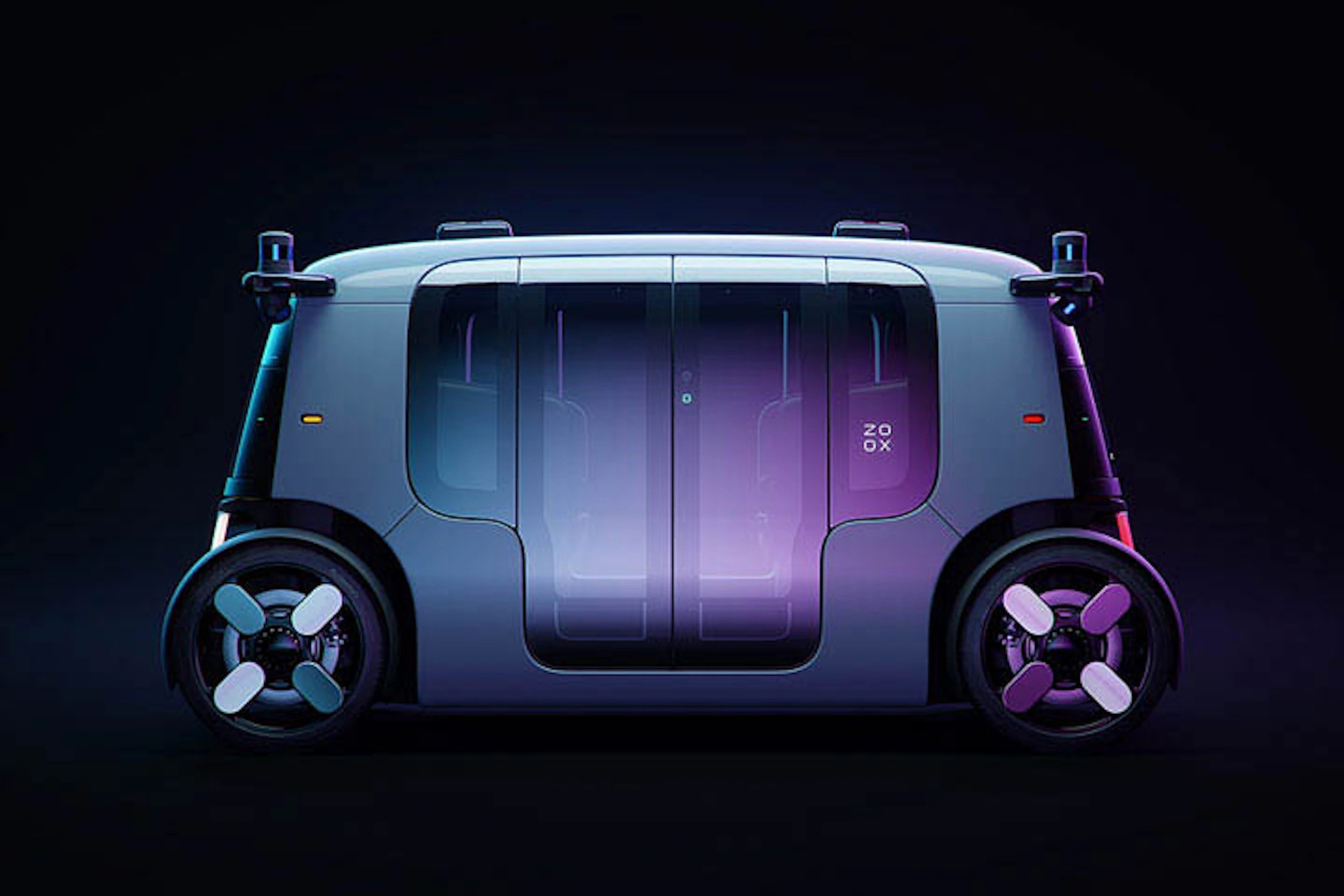 Zoox autonomous vehicle profile view.