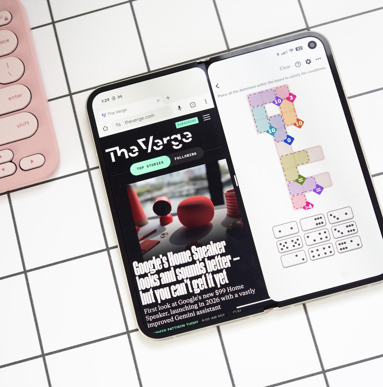 Pixel 10 Pro Fold unfolded on a desk