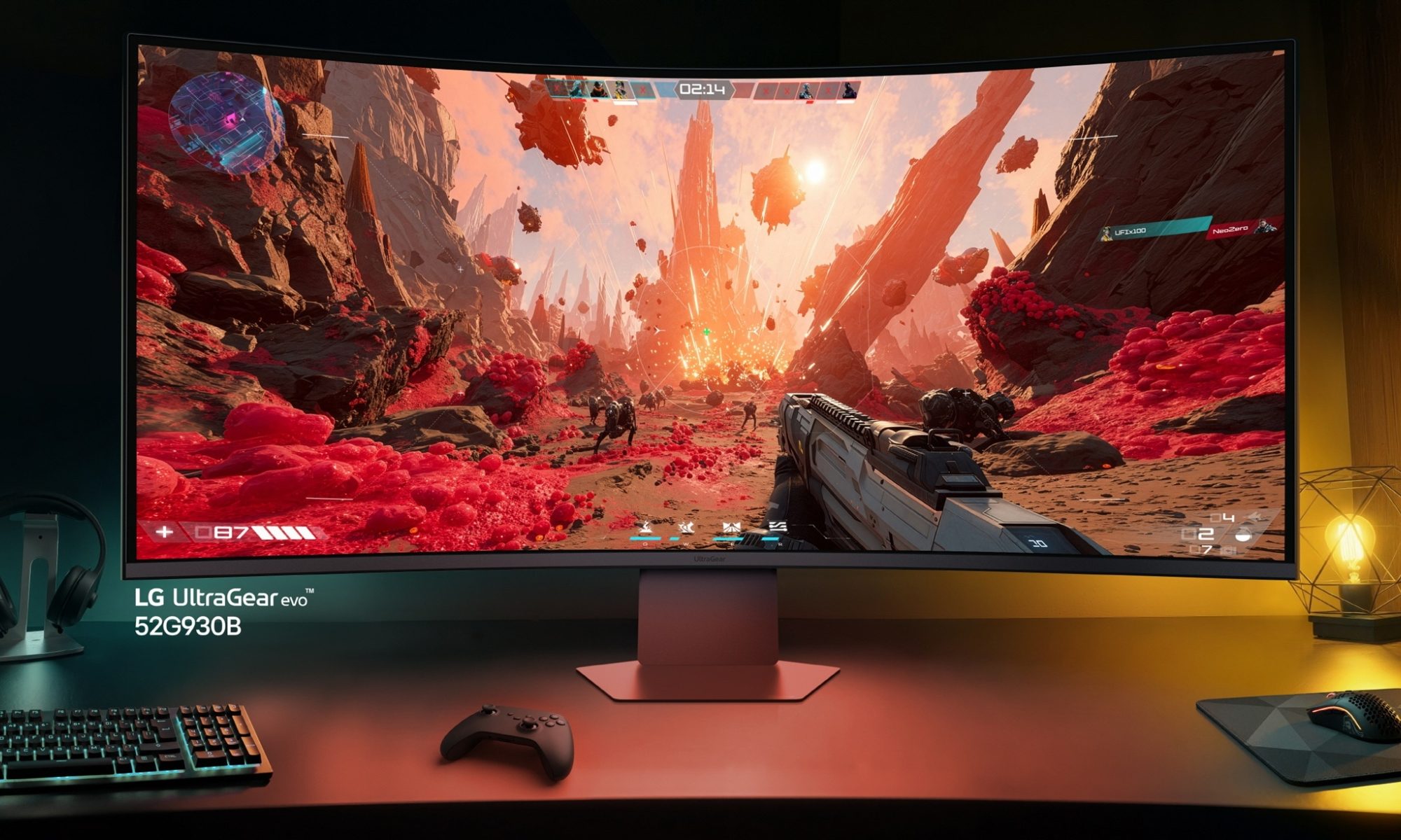 Creative visualization of a new LG UltraGear gaming monitor.