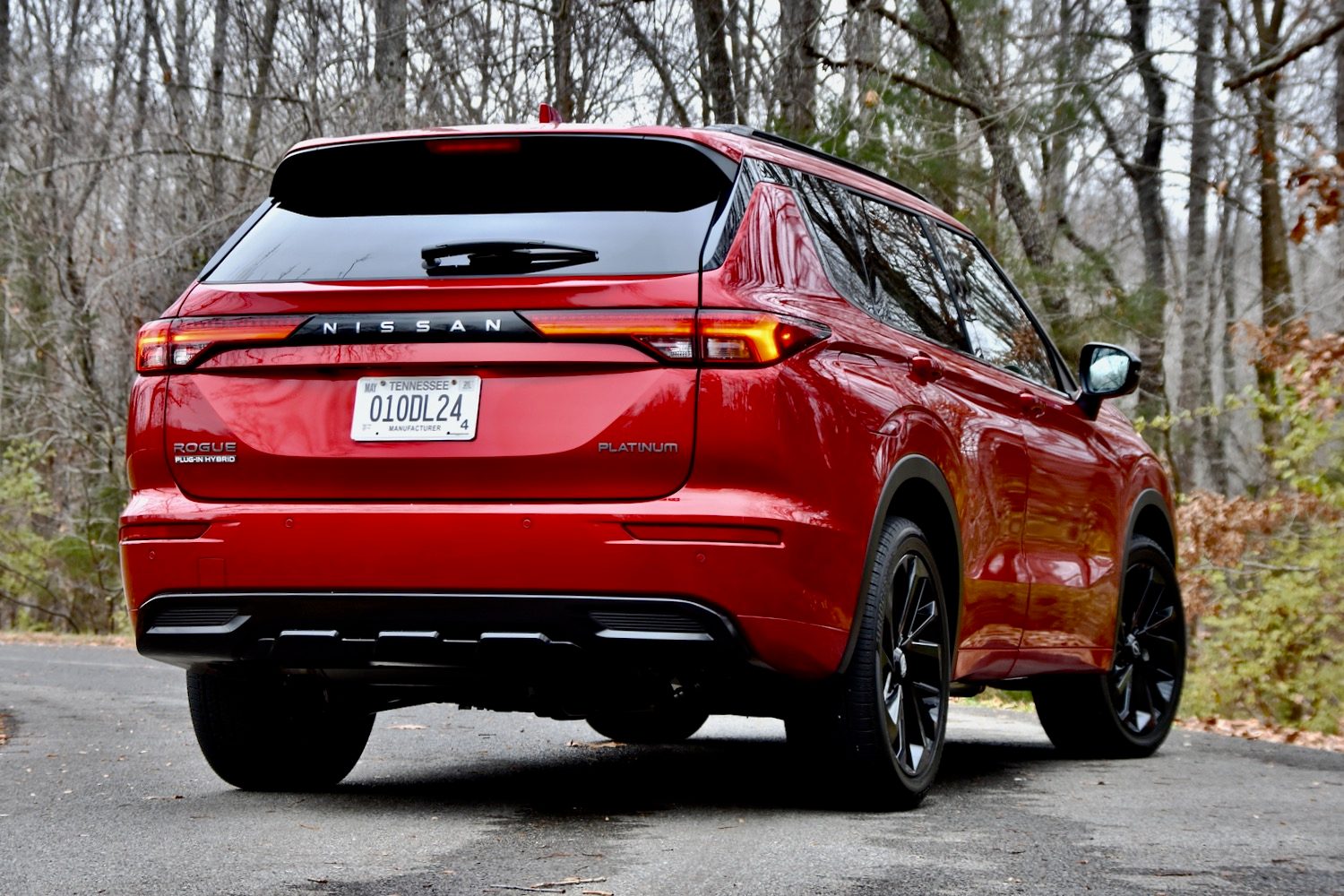 2026 Nissan Rogue Plug-In Hybrid rear quarter view.