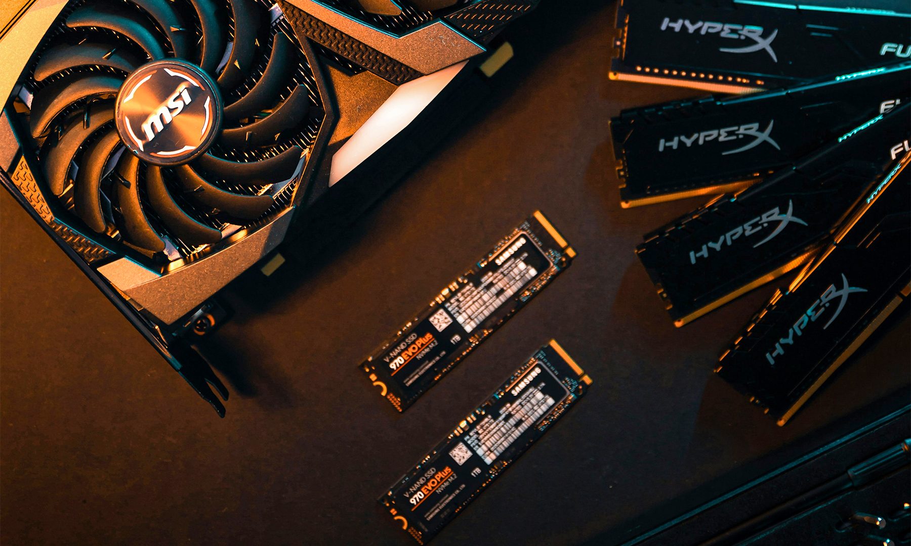 GPU RAM SSD on table