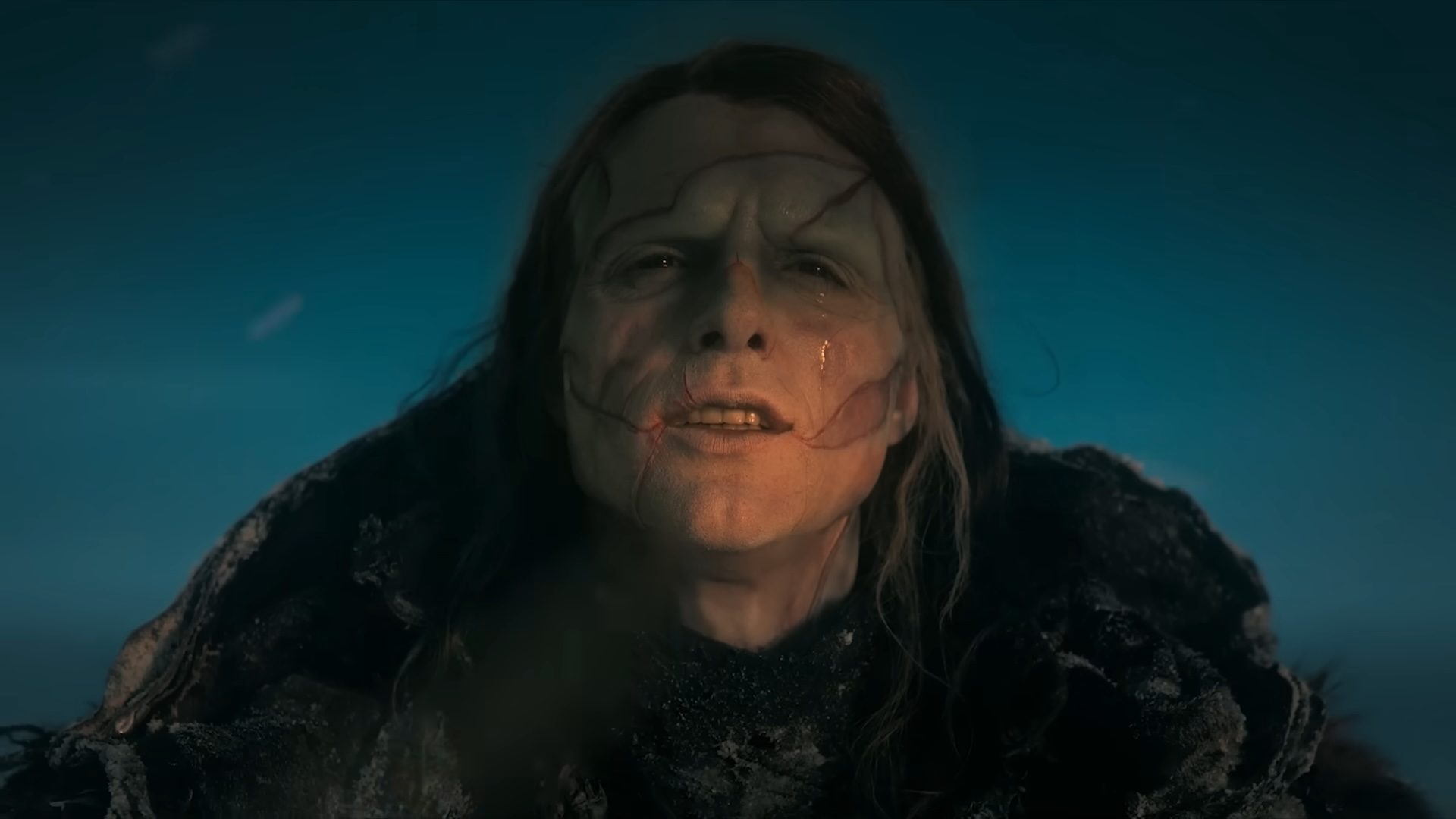 Jacob Elordi as the Creature crying in Guillermo del Toro's Frankenstein.