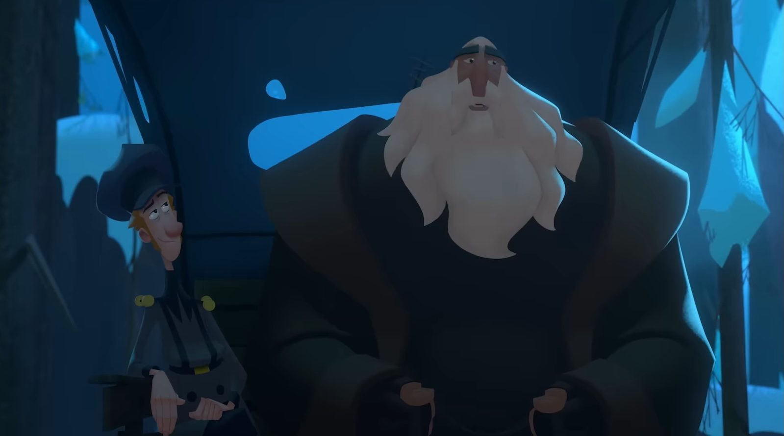 Jesper and Klaus riding in a carriage together in the animated Netflix film Klaus.