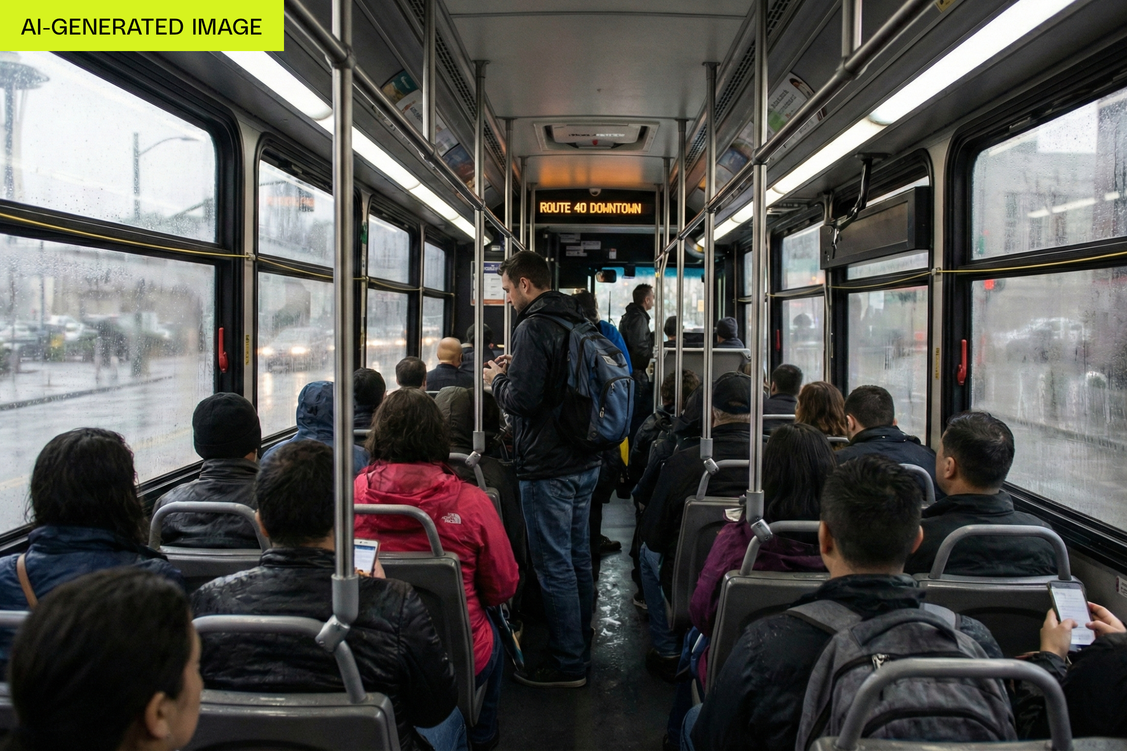 AI rendering of a crowded bus interior