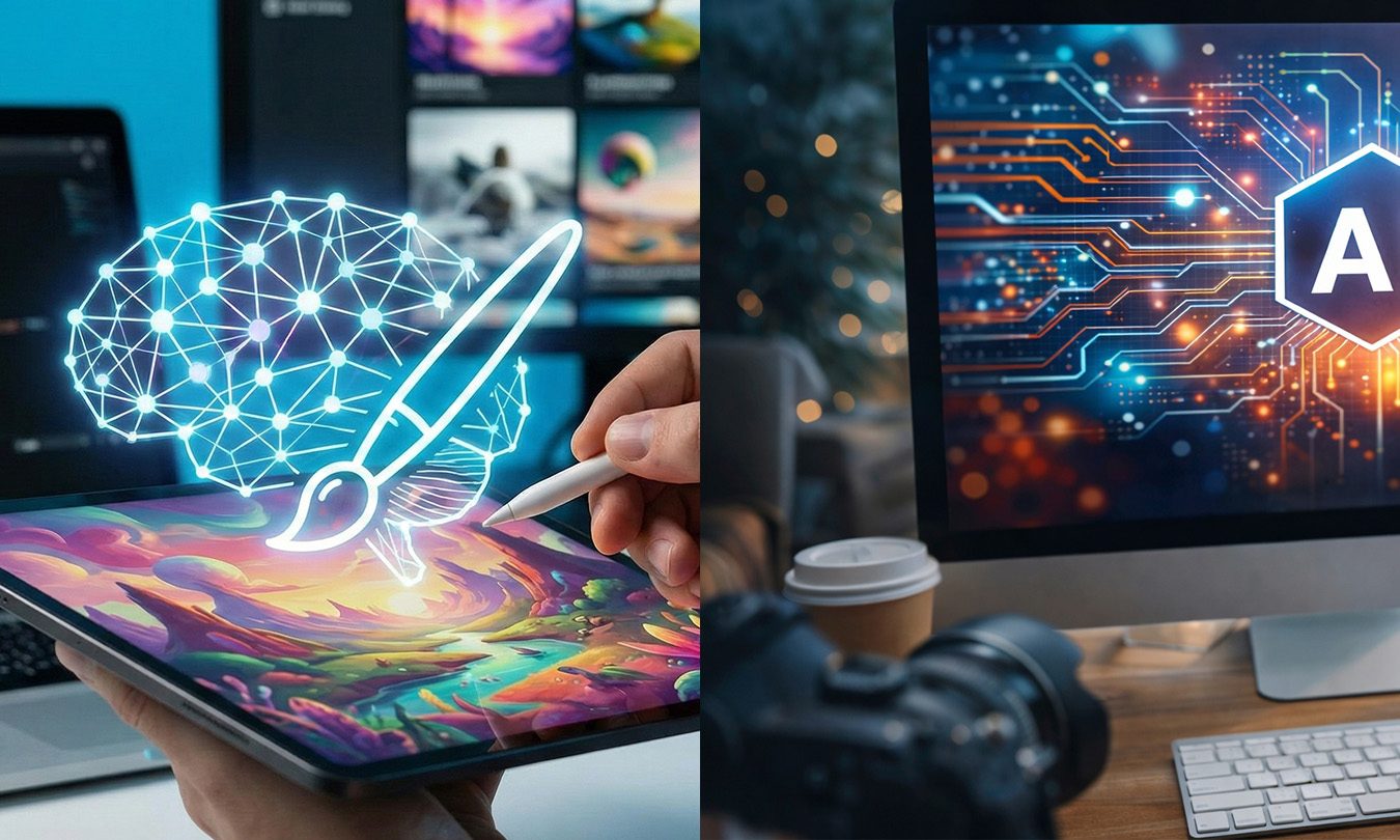 AI generated image illustrating AI image generation. Gemini / Nano Banana is on the left