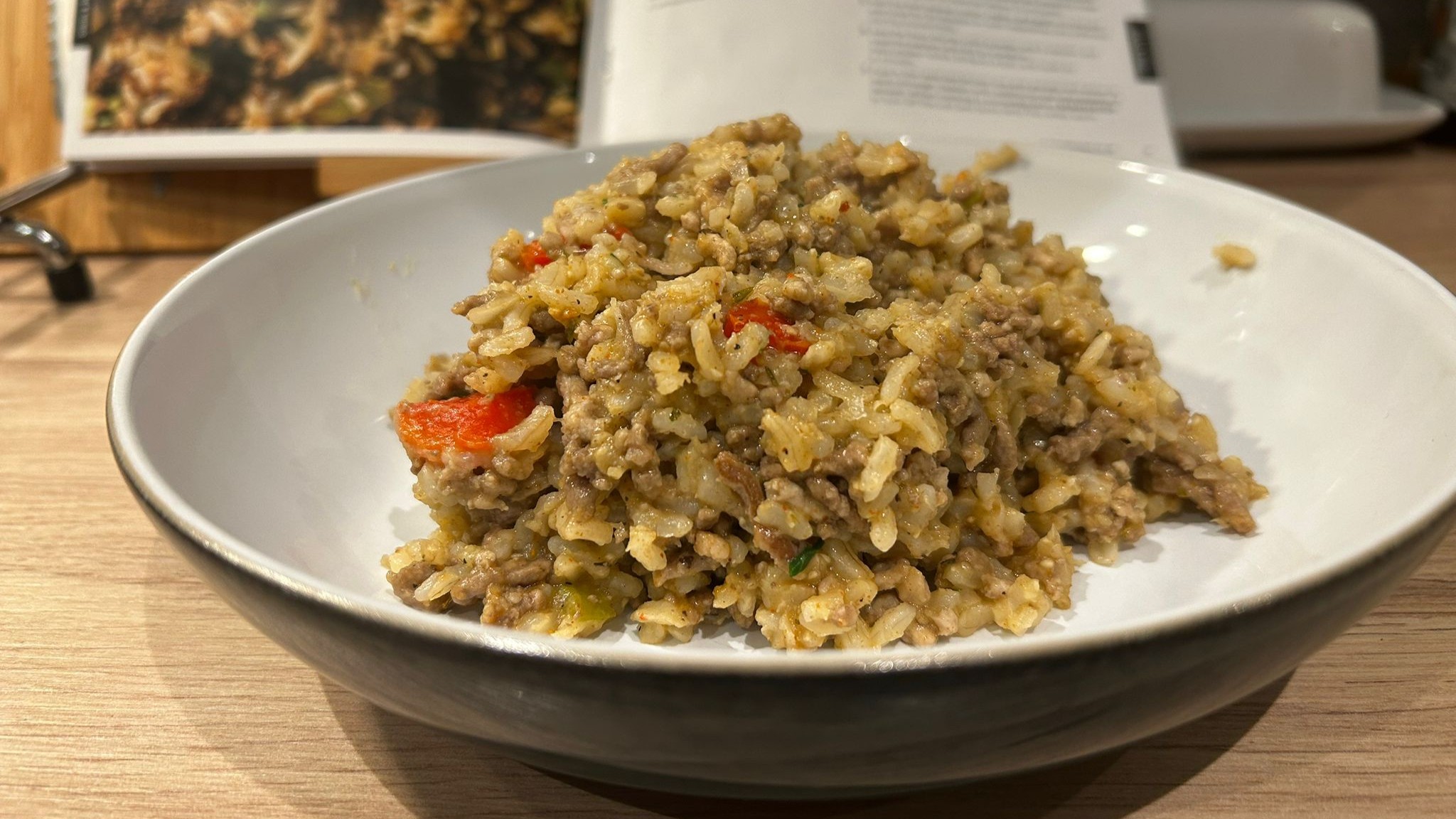 Cajun dirty rice cooked using Ninja Foodi PossibleCooker served on plate