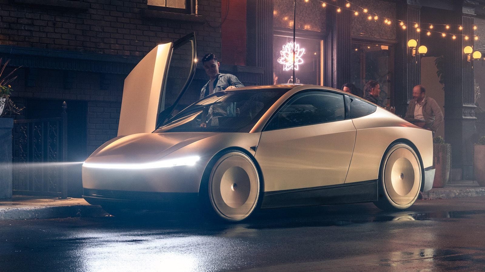 Tesla Cybercab at night