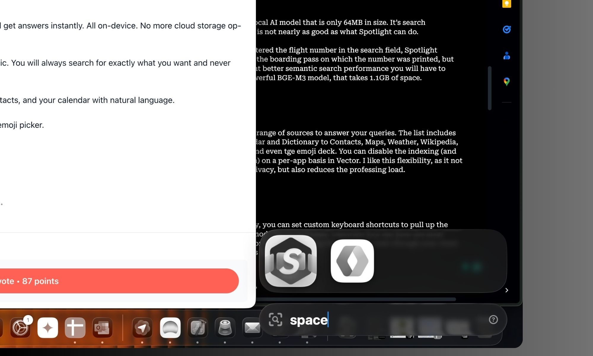 App search in Vector app for Mac.