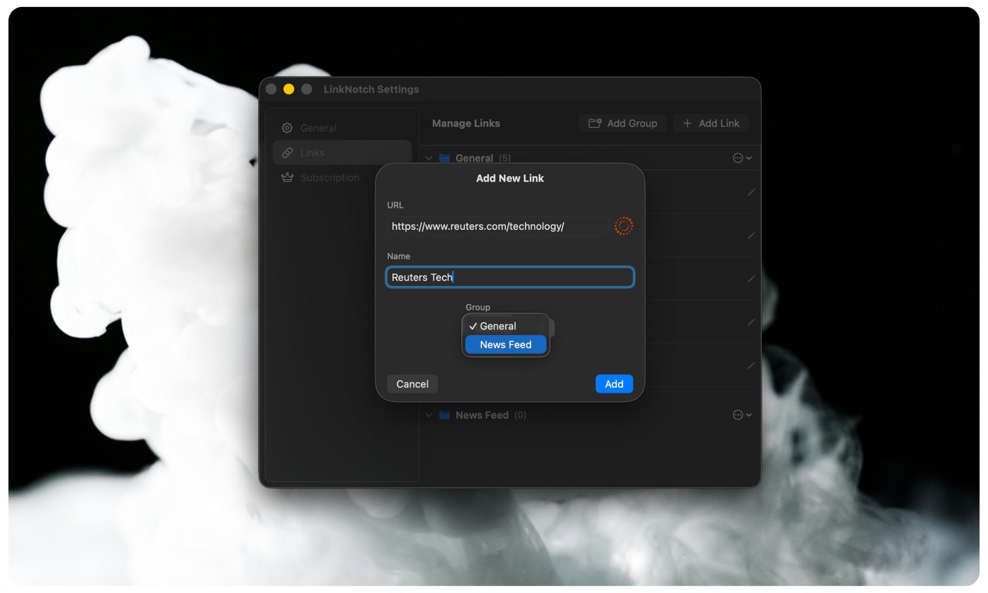 Running LinkNotch app on the Mac.