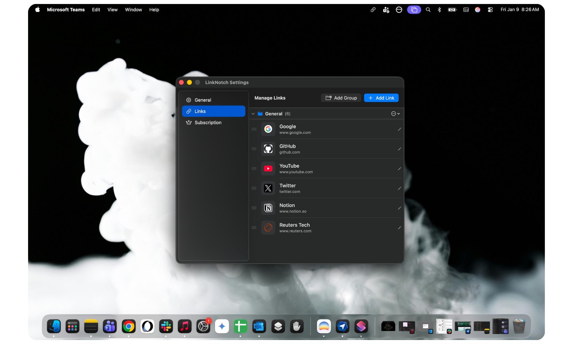 Running LinkNotch app on the Mac.