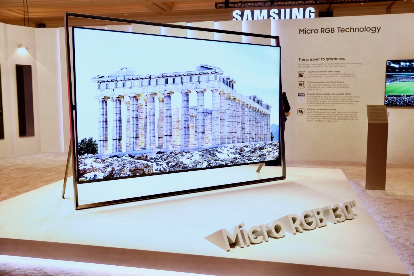 The Samsung R95H Micro RGB LED TV with its Timeless Frame on display at CES 2026.